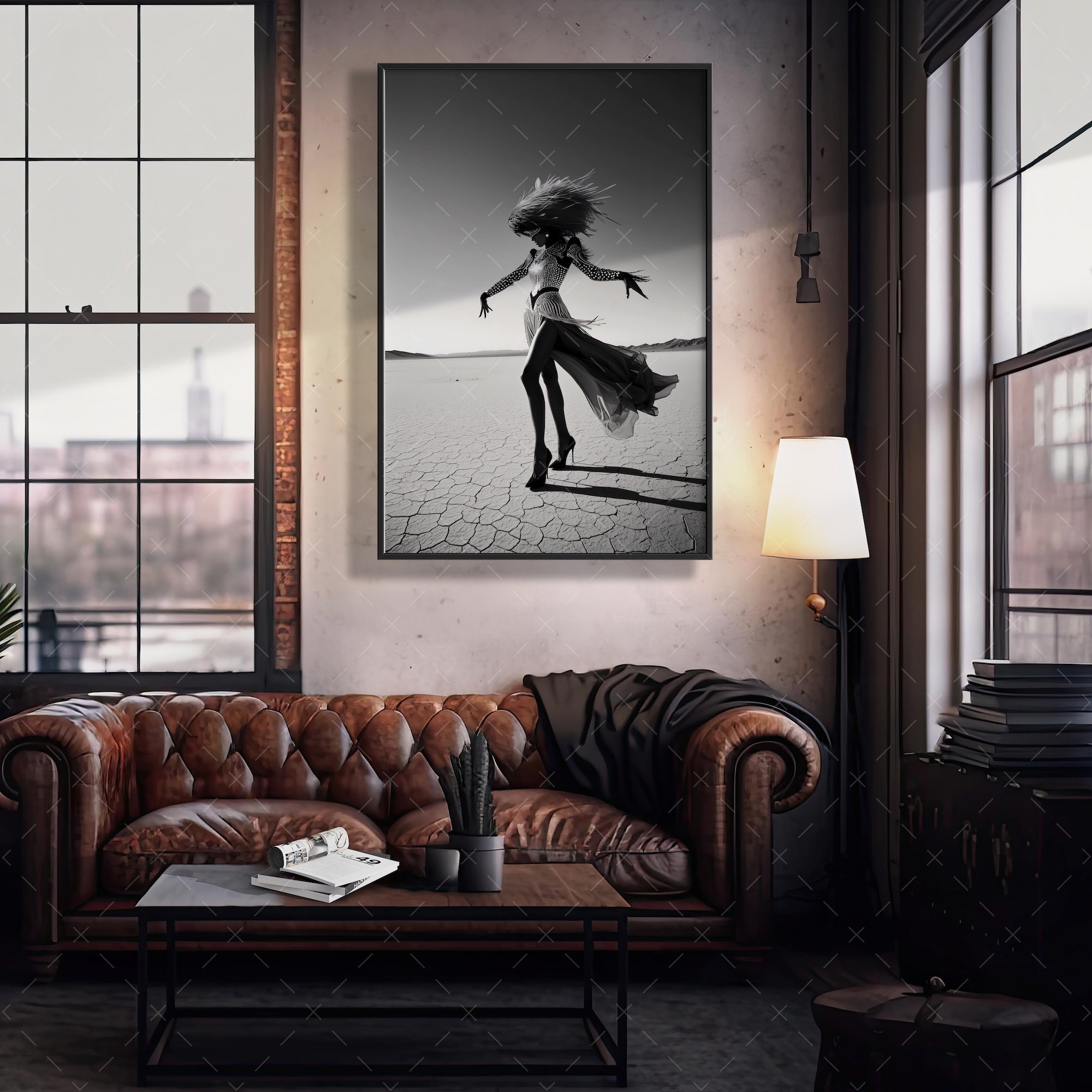 Las Vegas Showgirl: Glamorous Black & White Desert Photograph (Art Print)