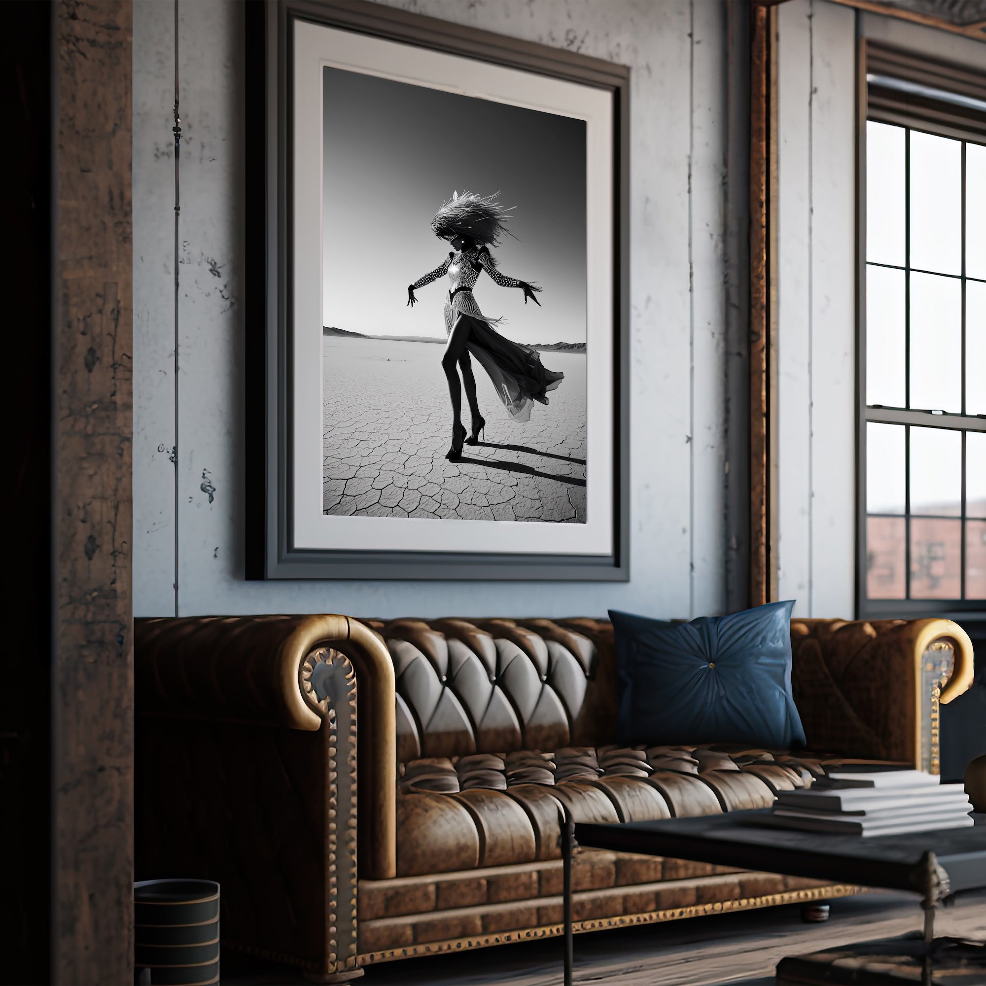 Las Vegas Showgirl: Glamorous Black & White Desert Photograph (Art Print)