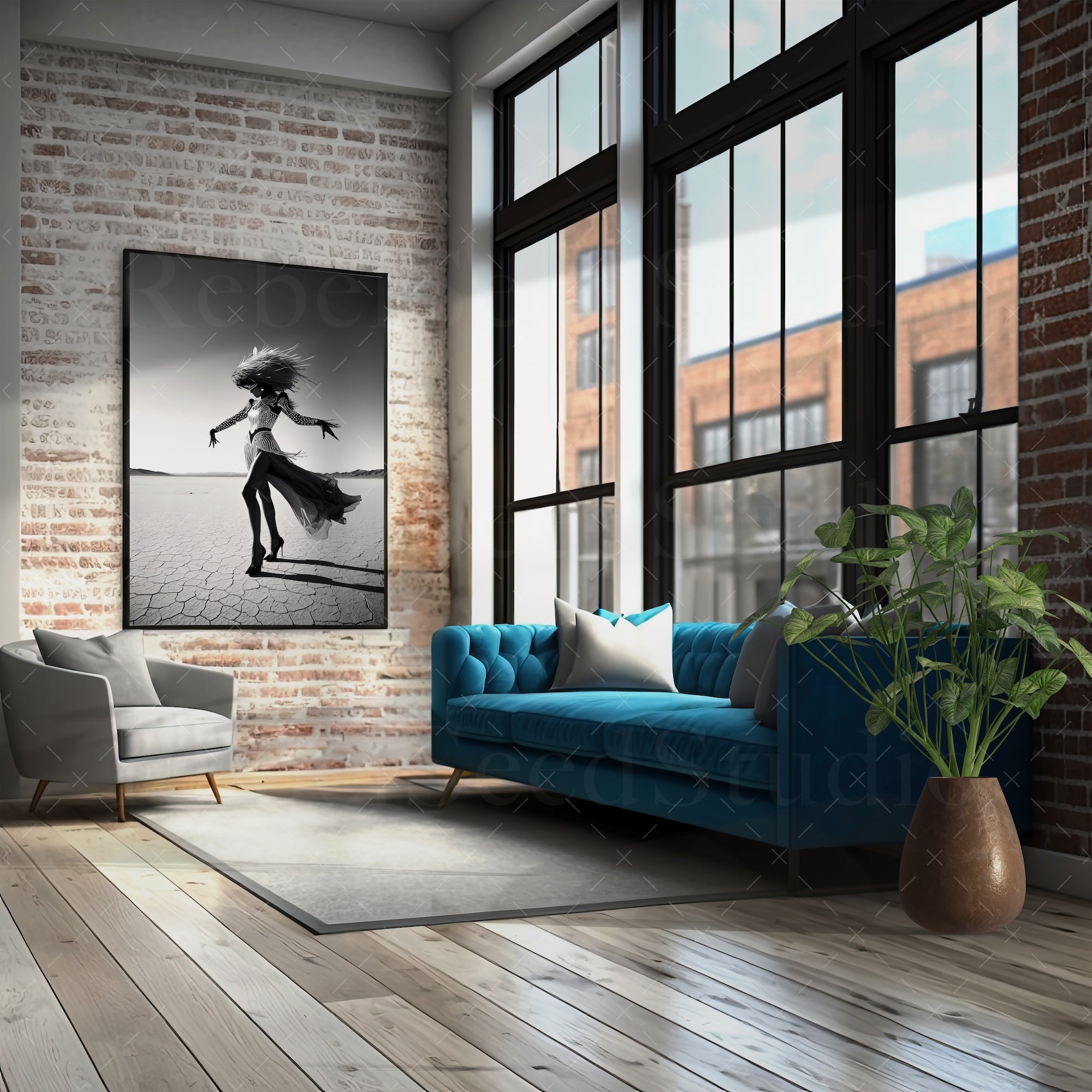 Las Vegas Showgirl: Glamorous Black & White Desert Photograph (Art Print)