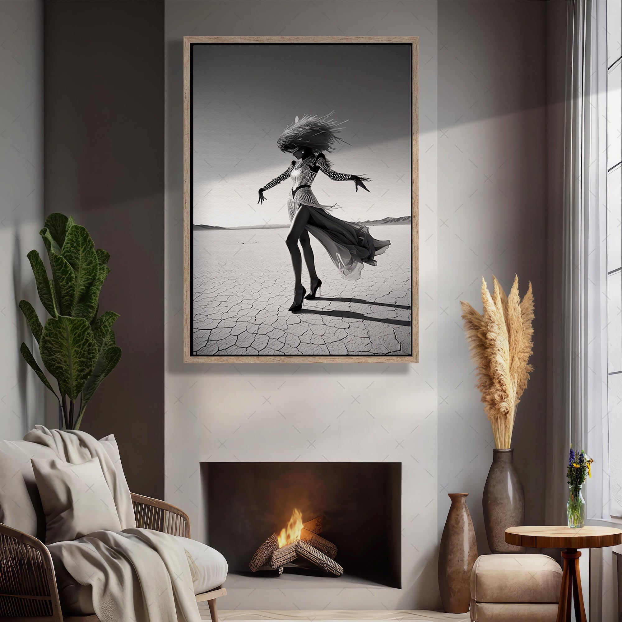 Las Vegas Showgirl: Glamorous Black & White Desert Photograph (Art Print)