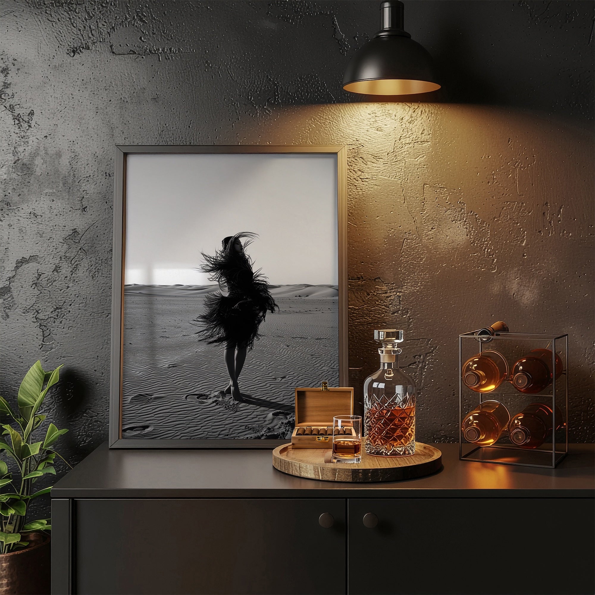 Las Vegas Showgirl: Black & White Desert Sand Photograph (Art Print)