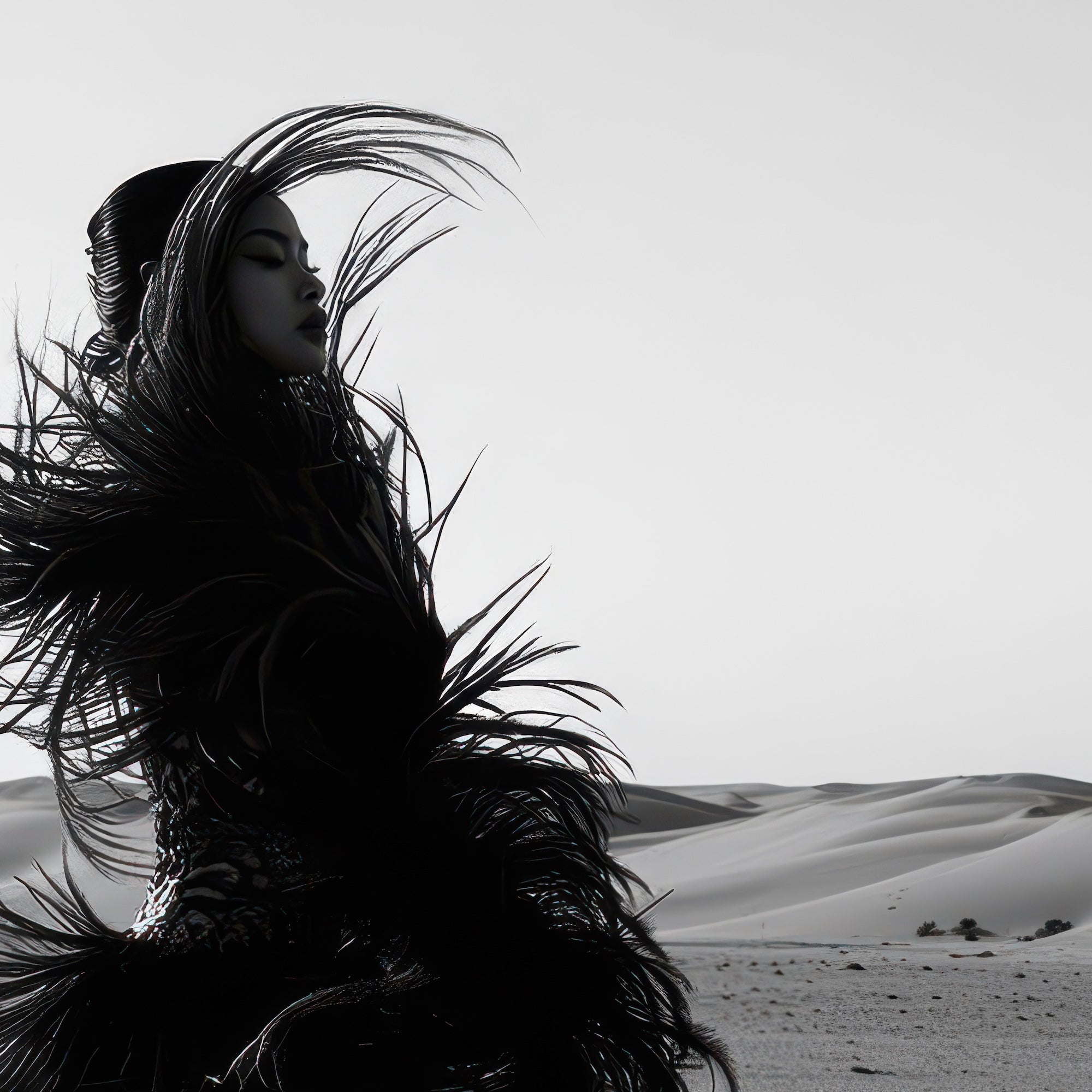 Las Vegas Showgirl: Black & White Desert Sand Photograph (Art Print)