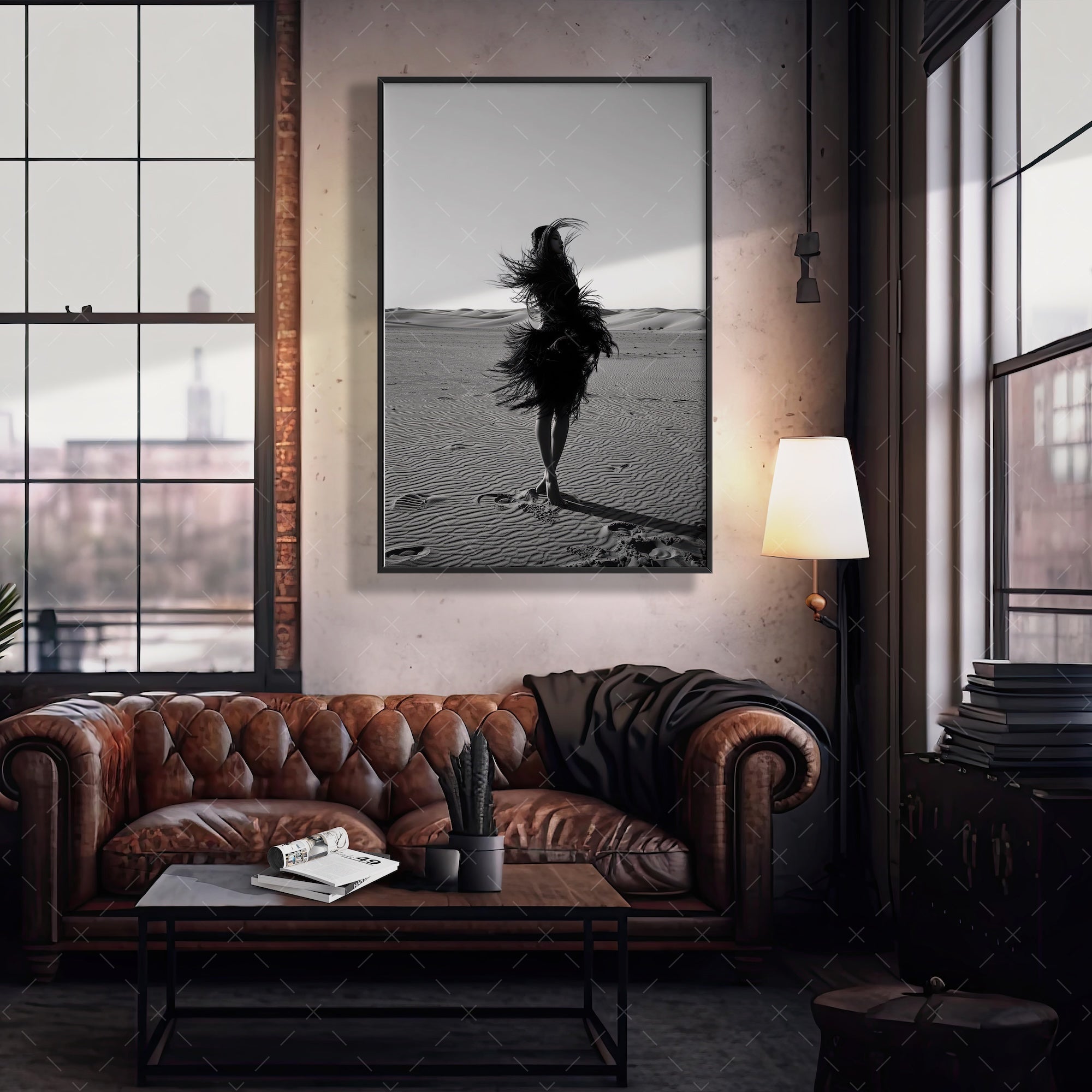 Las Vegas Showgirl: Black & White Desert Sand Photograph (Art Print)