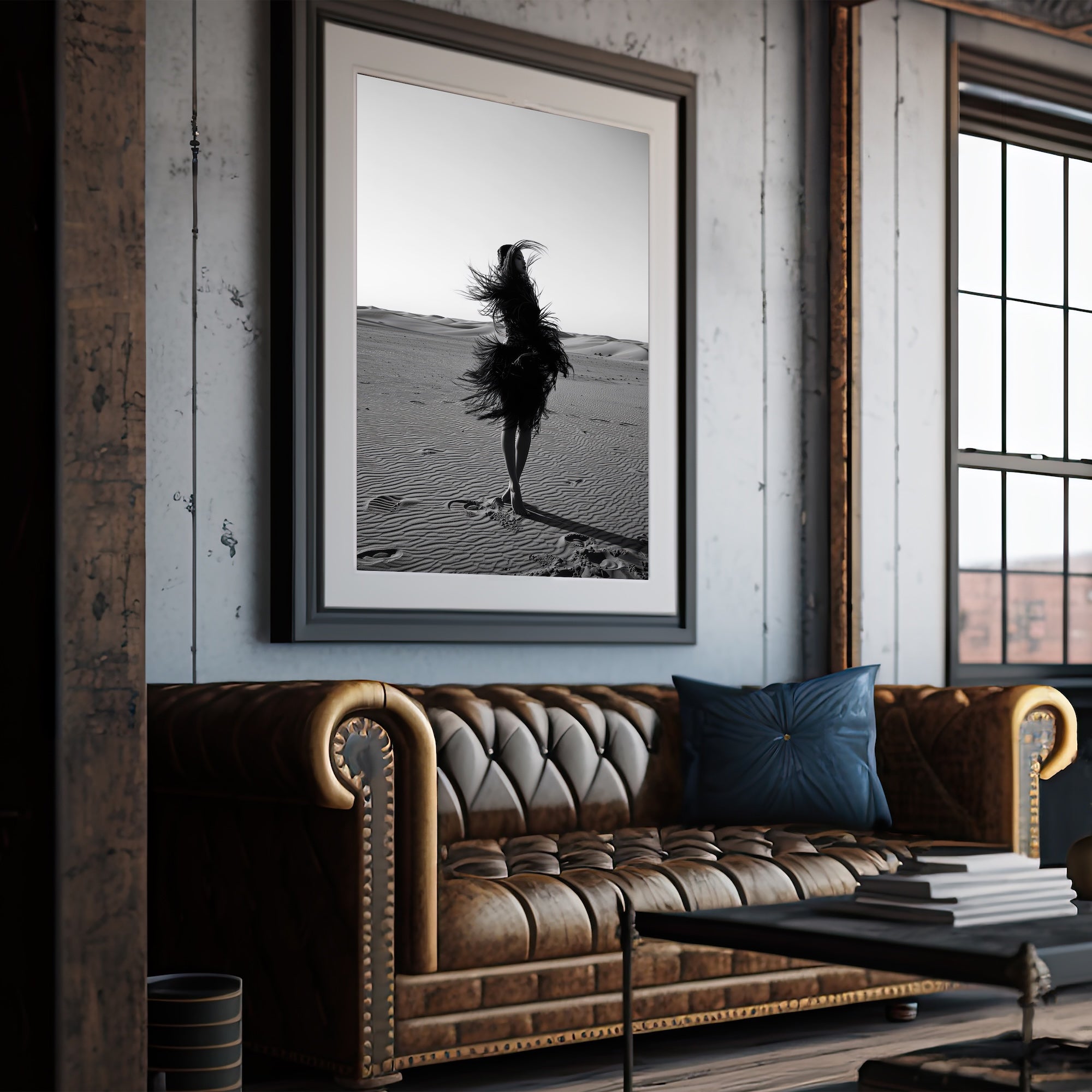 Las Vegas Showgirl: Black & White Desert Sand Photograph (Art Print)