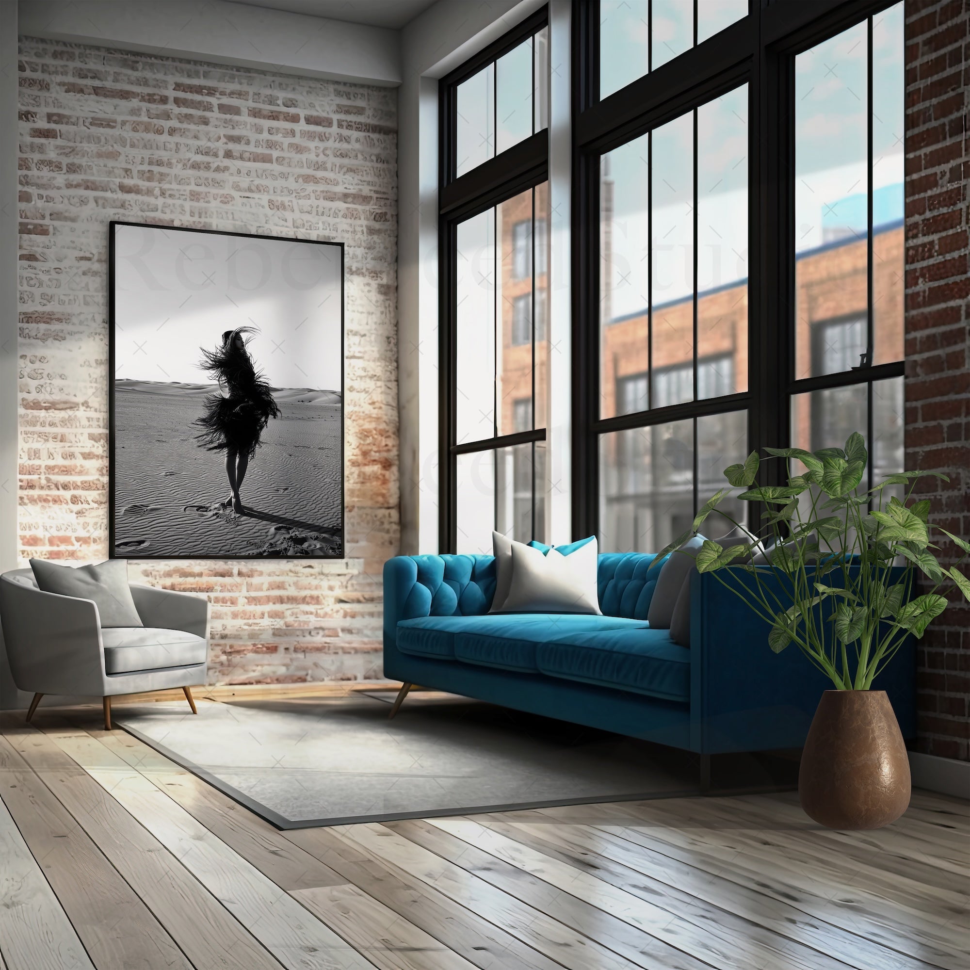 Las Vegas Showgirl: Black & White Desert Sand Photograph (Art Print)