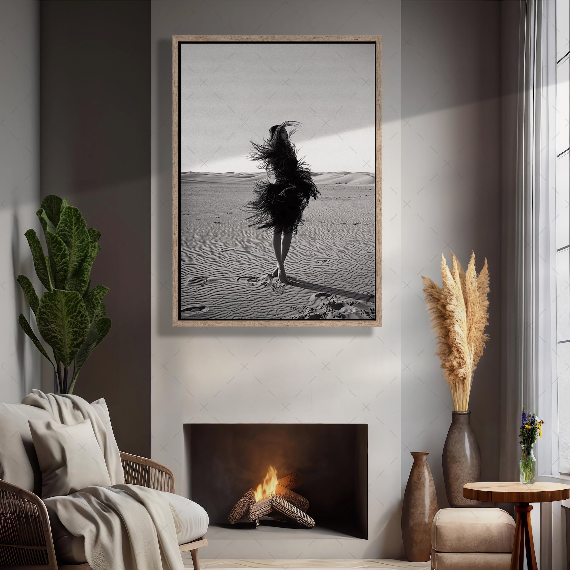 Las Vegas Showgirl: Black & White Desert Sand Photograph (Art Print)