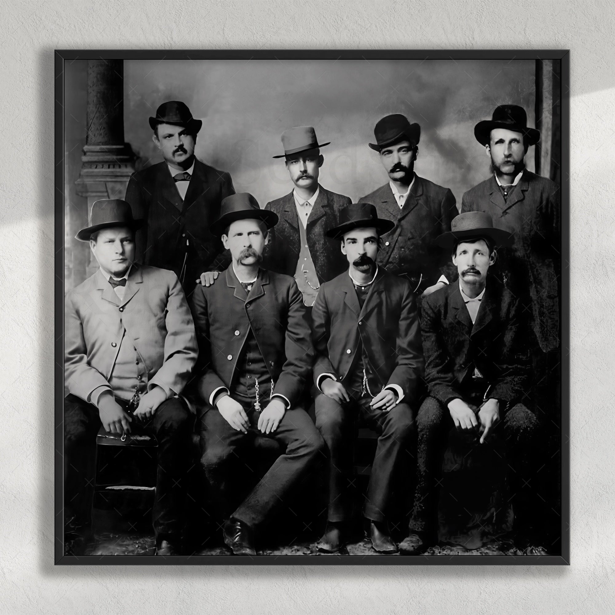 Dodge City Peace Commission: Wyatt Earp, Bat Masterson, Luke Short, Charlie Bassett - Vintage Old West Black & White Photograph (Art Print)