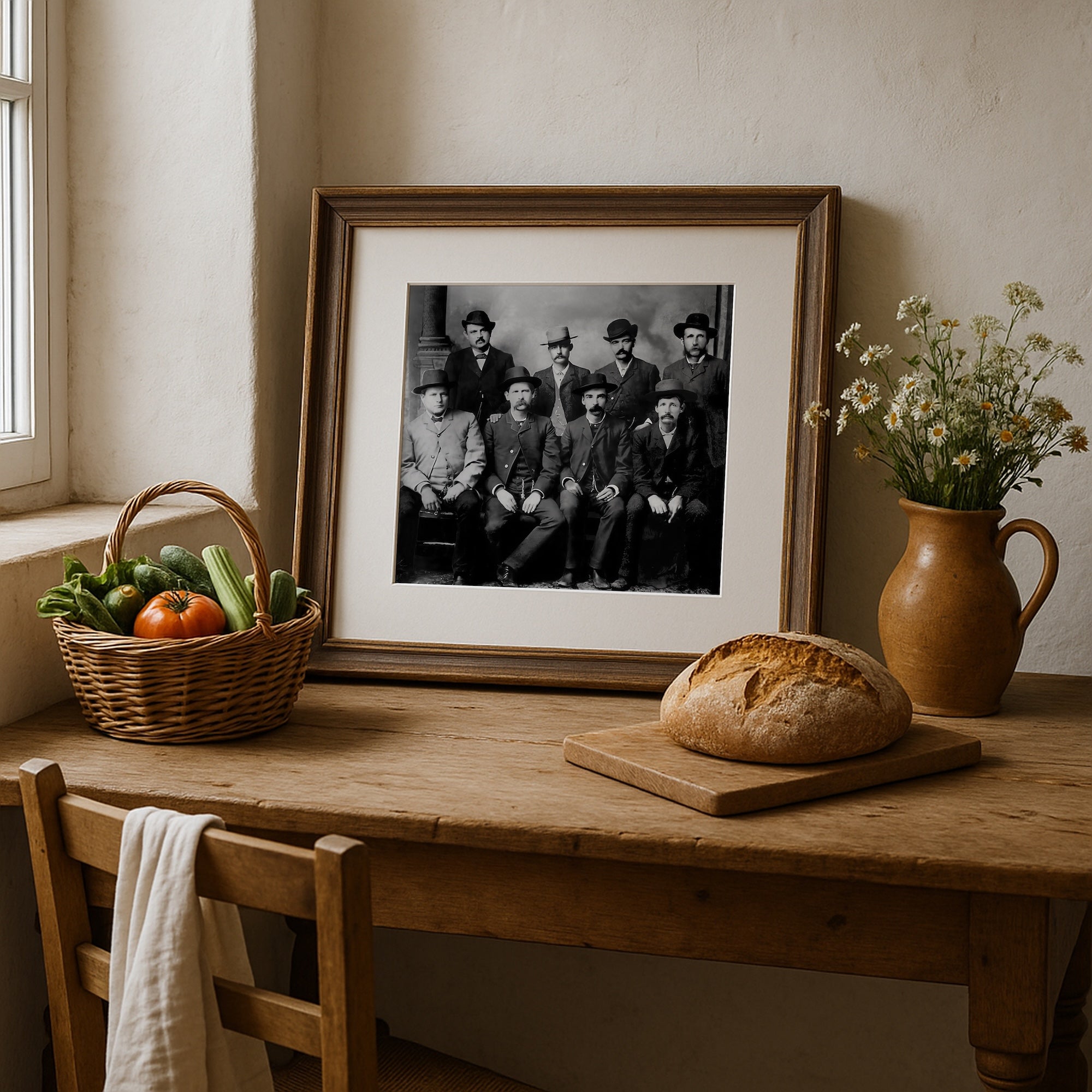 Dodge City Peace Commission: Wyatt Earp, Bat Masterson, Luke Short, Charlie Bassett - Vintage Old West Black & White Photograph (Art Print)