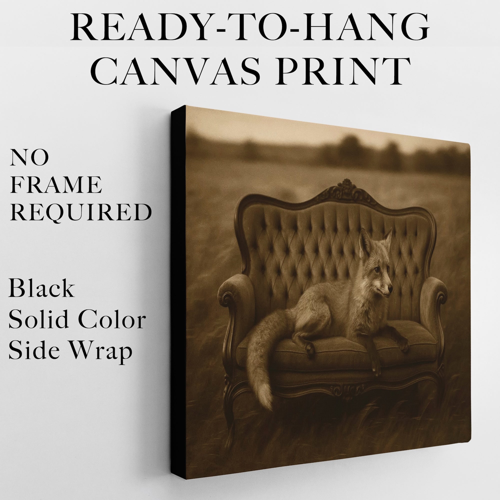 Fox on Victorian Sofa: Elegant Whimsical Sepia Art Print