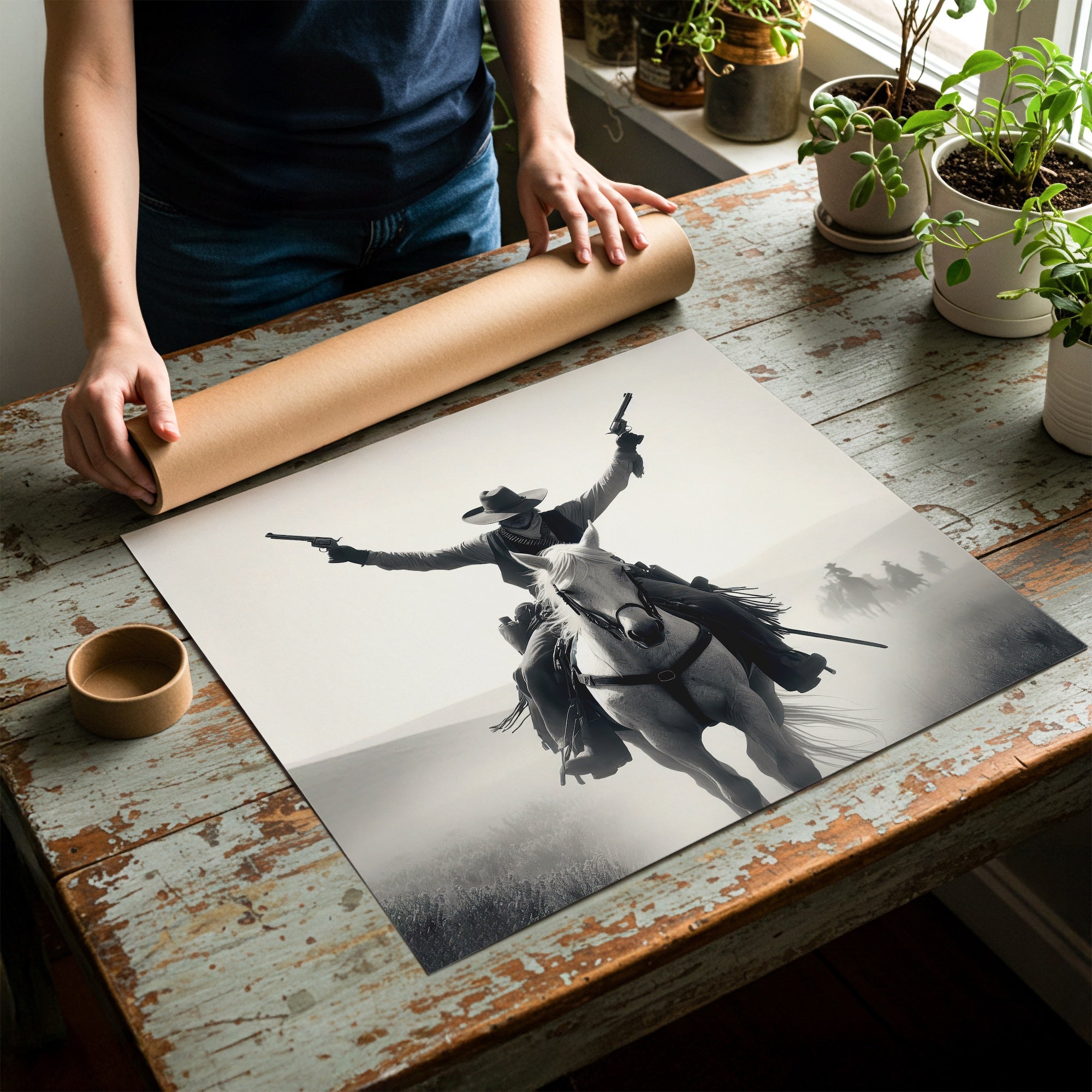 Gunslinger: Vintage Stye Old West Outlaw Black & White Photo Art Print