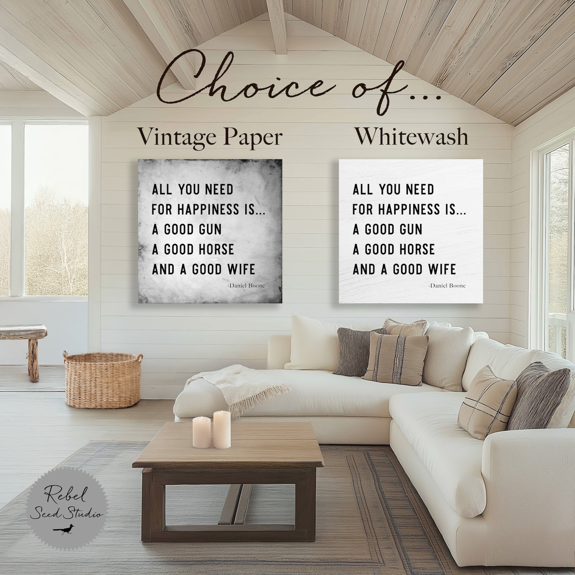 Timid Palomino Horse & Daniel Boone Quote Bundle: All You Need for Happiness Is A Good Gun, A Good Horse, and A Good Wife (Canvas or Fine Art Poster Print Set)