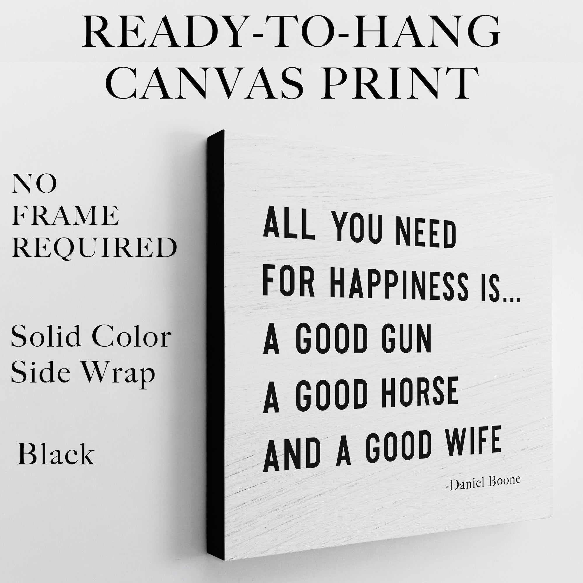 Timid Palomino Horse & Daniel Boone Quote Bundle: All You Need for Happiness Is A Good Gun, A Good Horse, and A Good Wife (Canvas or Fine Art Poster Print Set)