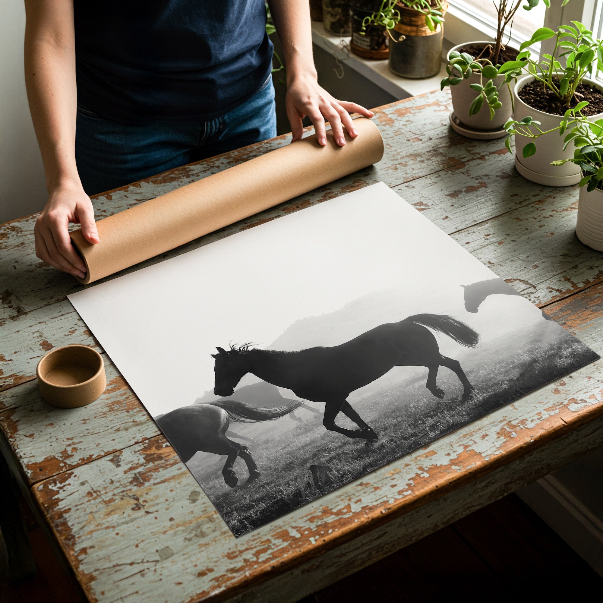 Horses: Western Black & White Photograph (Art Print)