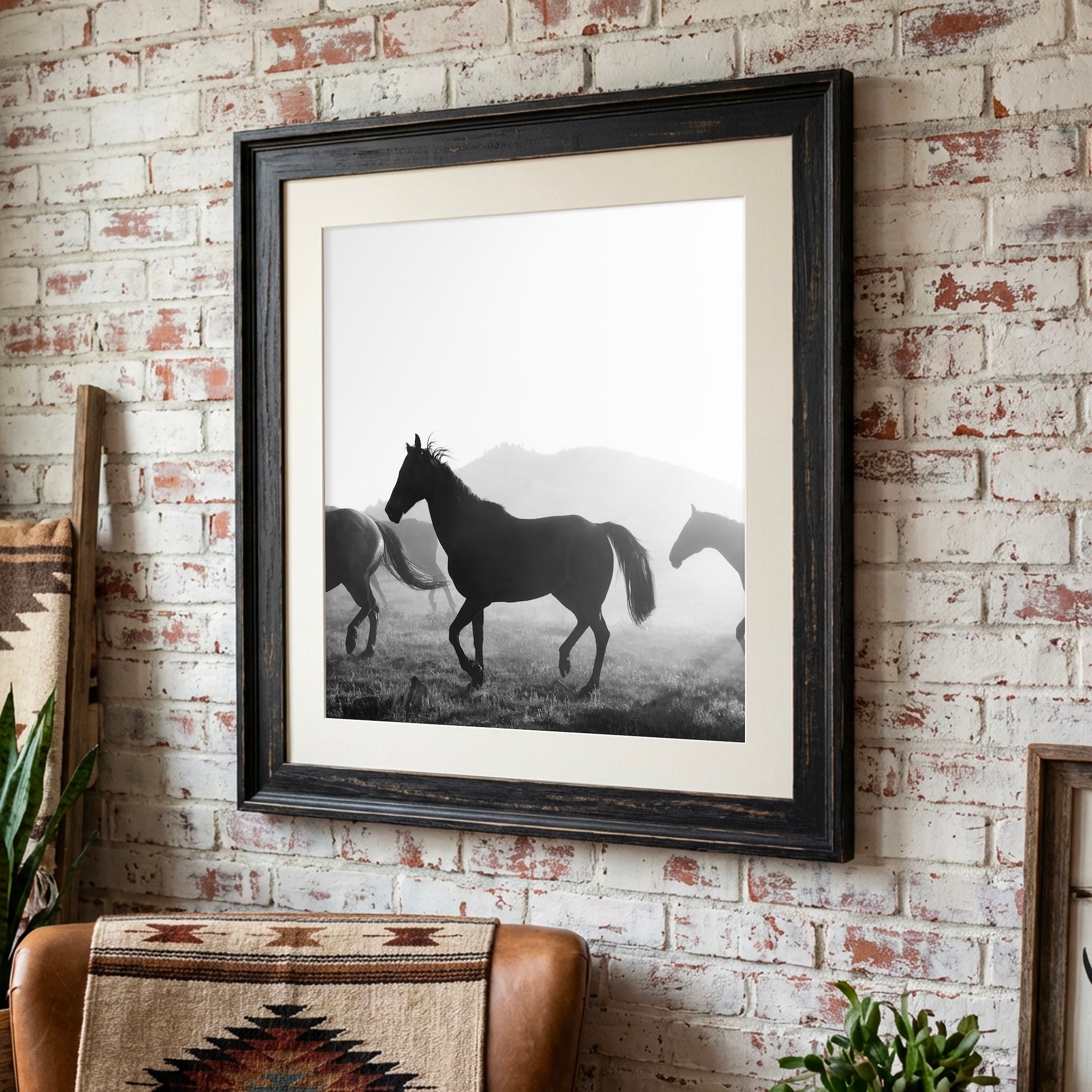 Horses: Western Black & White Photograph (Art Print)