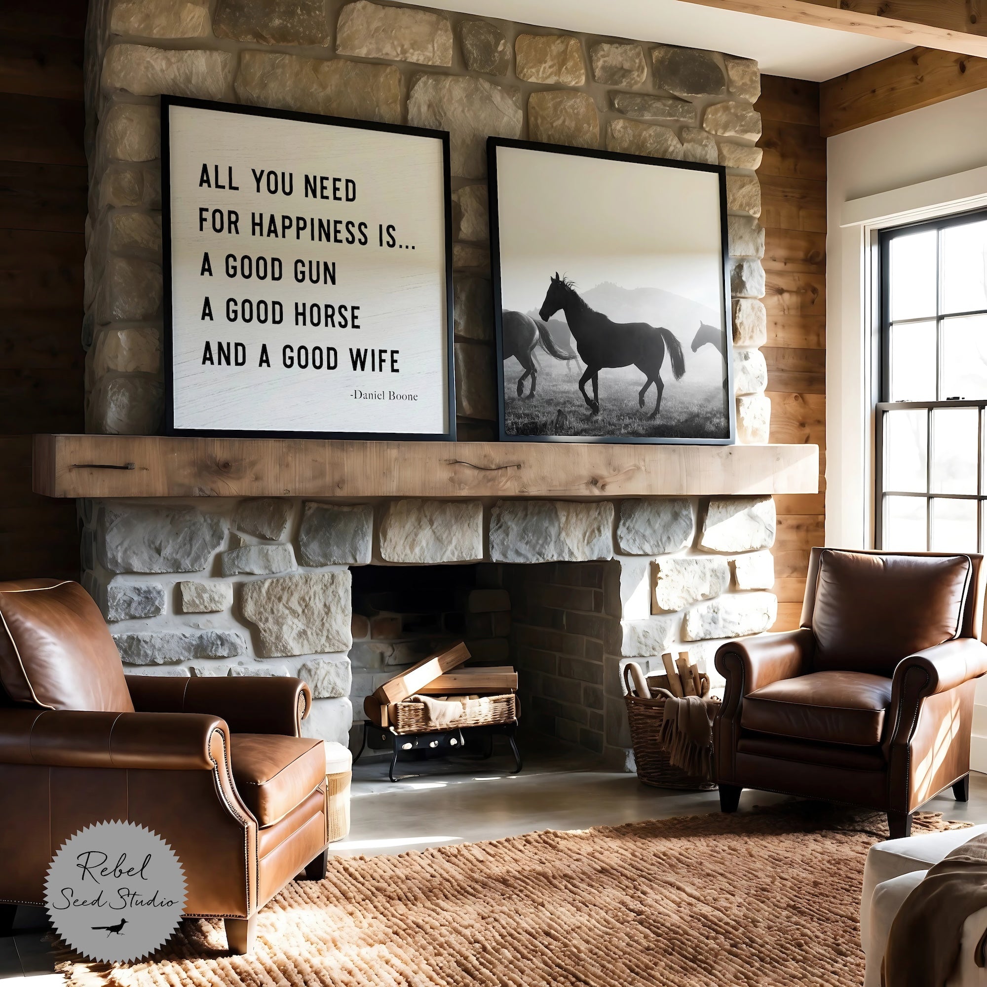 Horses | Daniel Boone Quote: All You Need For Happiness Is A Good Gun, A Good Horse & A Good Wife (Art Print Bundle)
