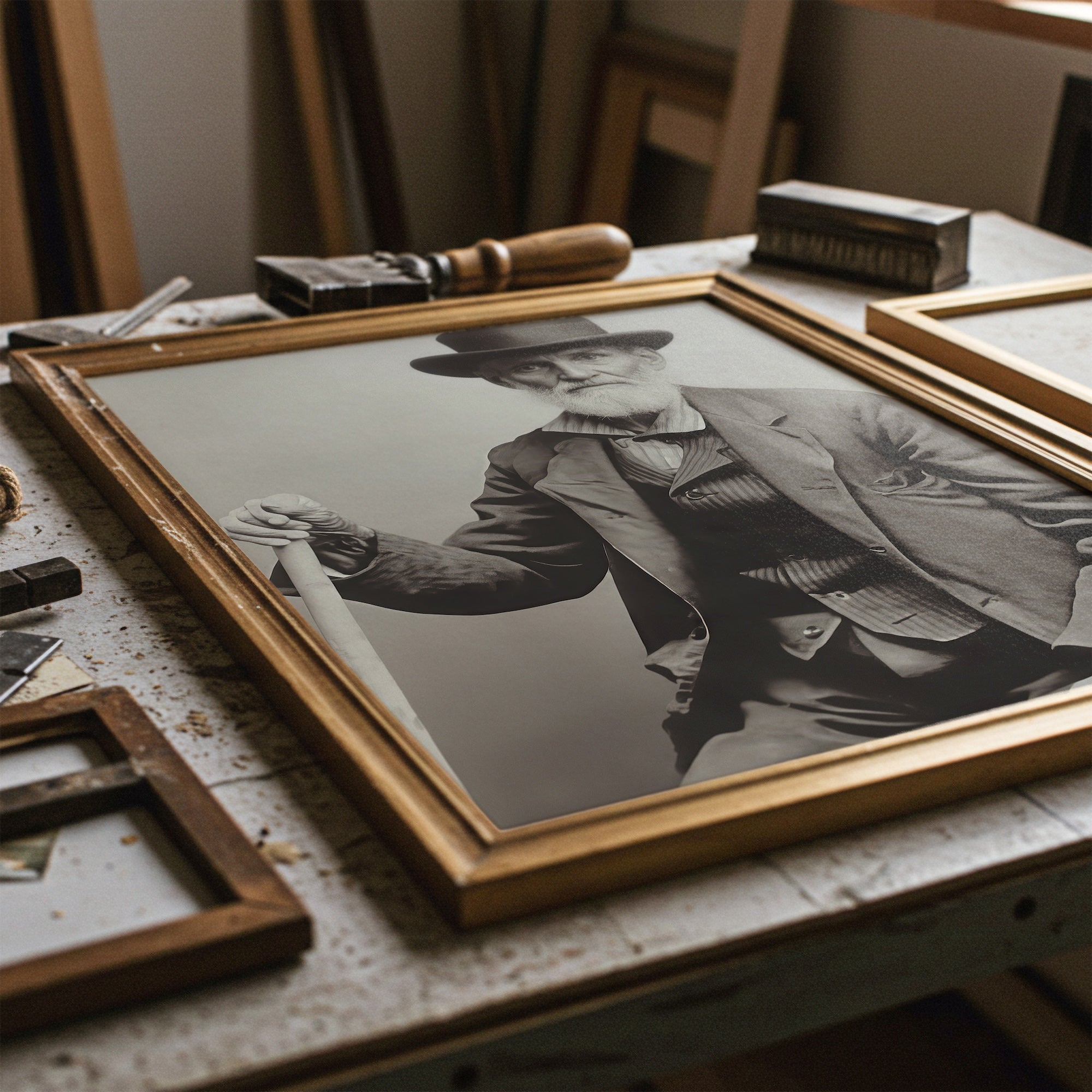 Frontiersman John David Albert: Vintage Old West Black & White Photograph (Art Print)