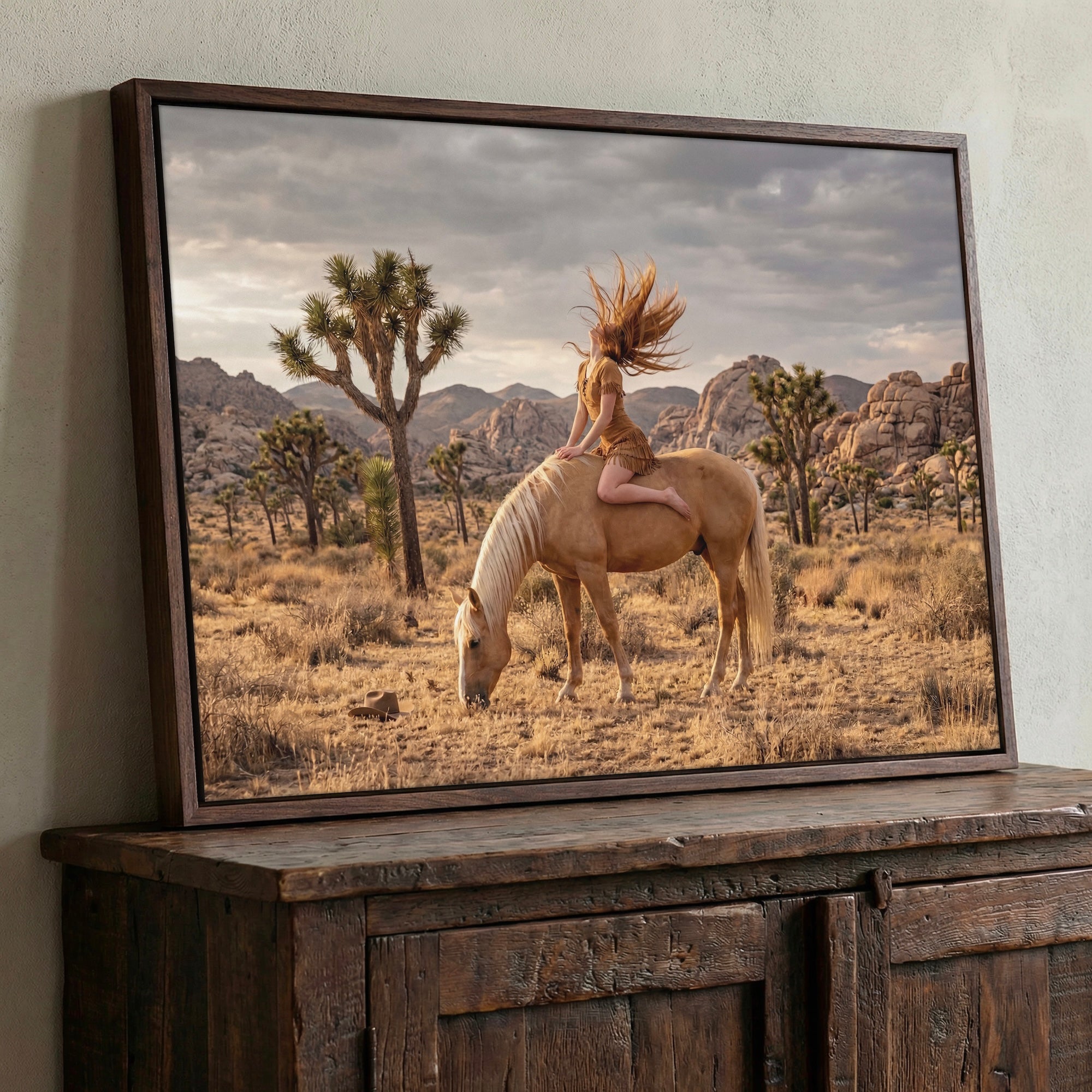 Joshua Tree Cowgirl: Western Woman on Horseback - California Desert Photo Art Print