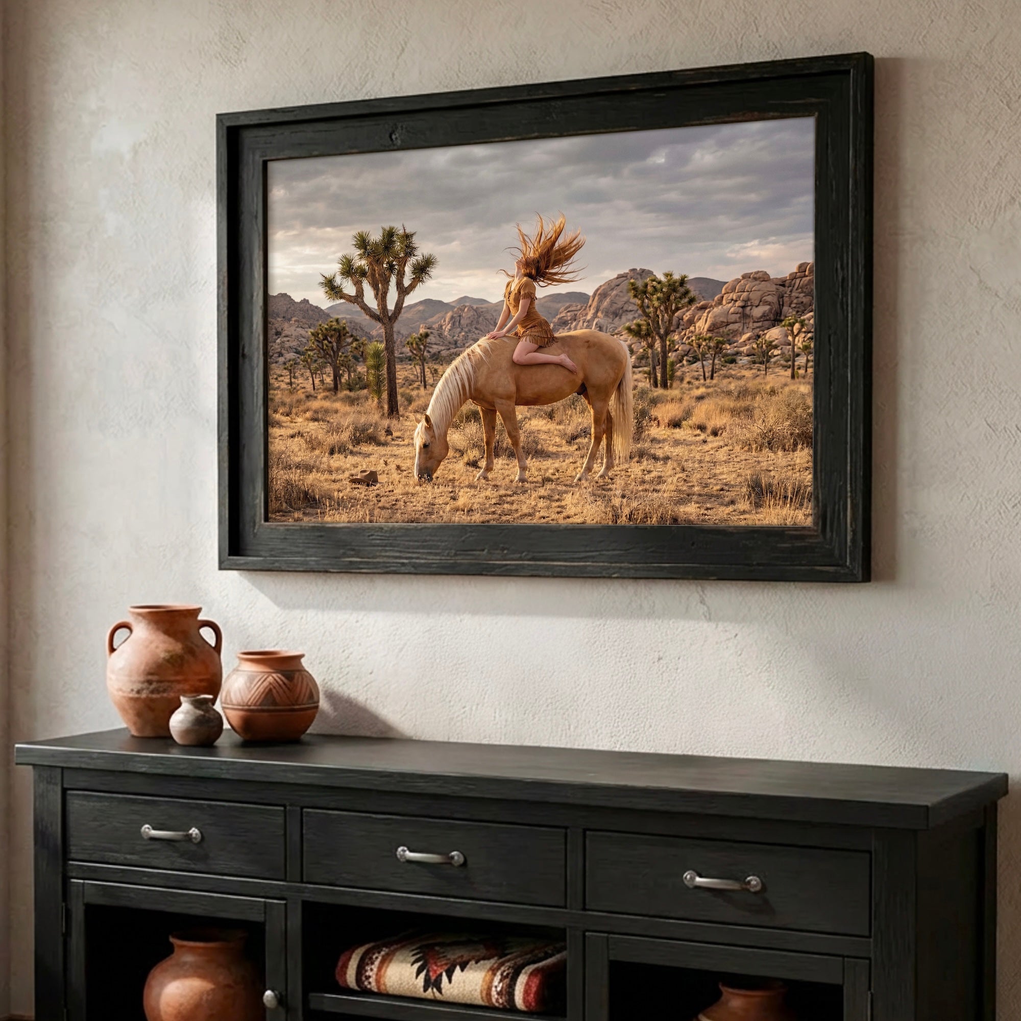 Joshua Tree Cowgirl: Western Woman on Horseback - California Desert Photo Art Print