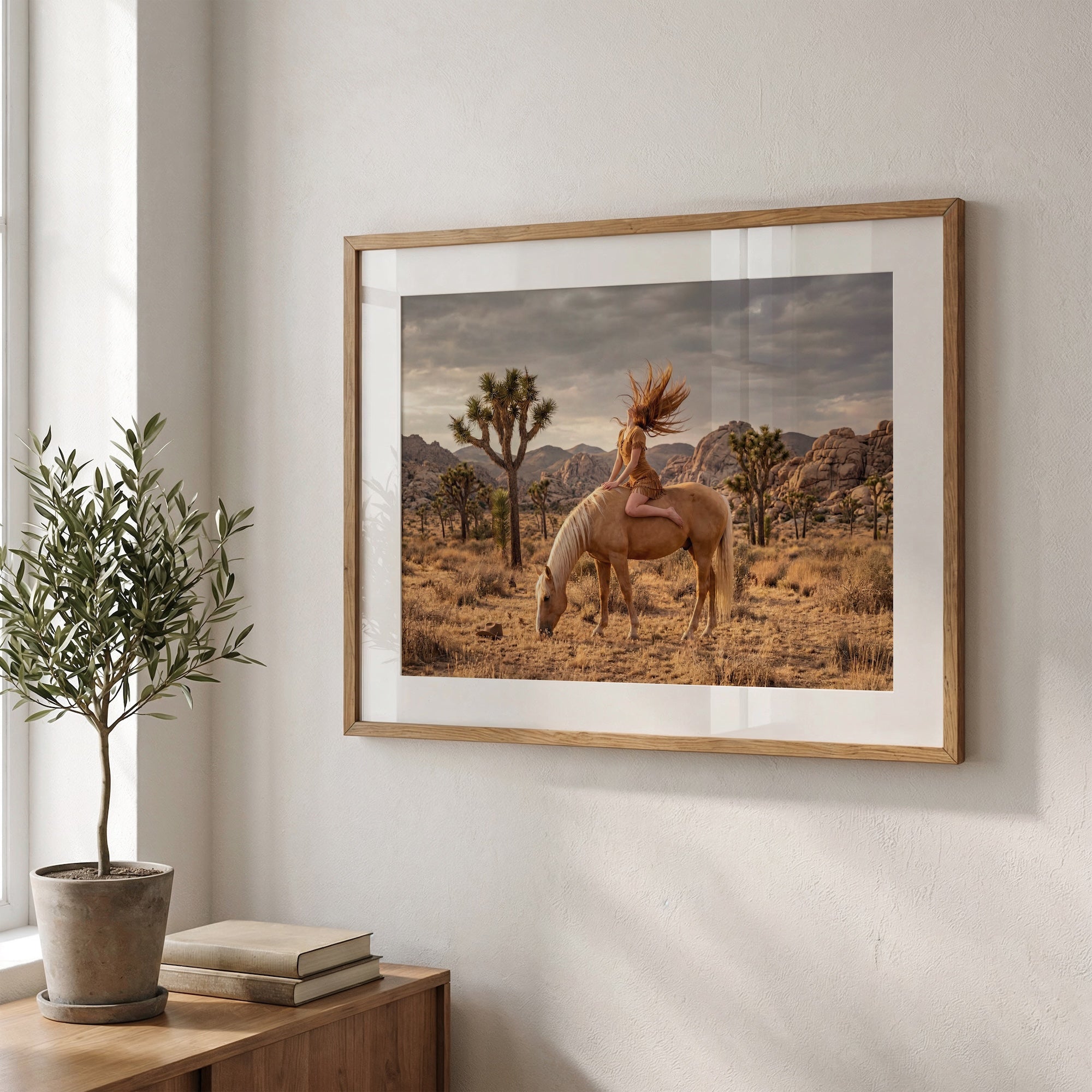 Joshua Tree Cowgirl: Western Woman on Horseback - California Desert Photo Art Print