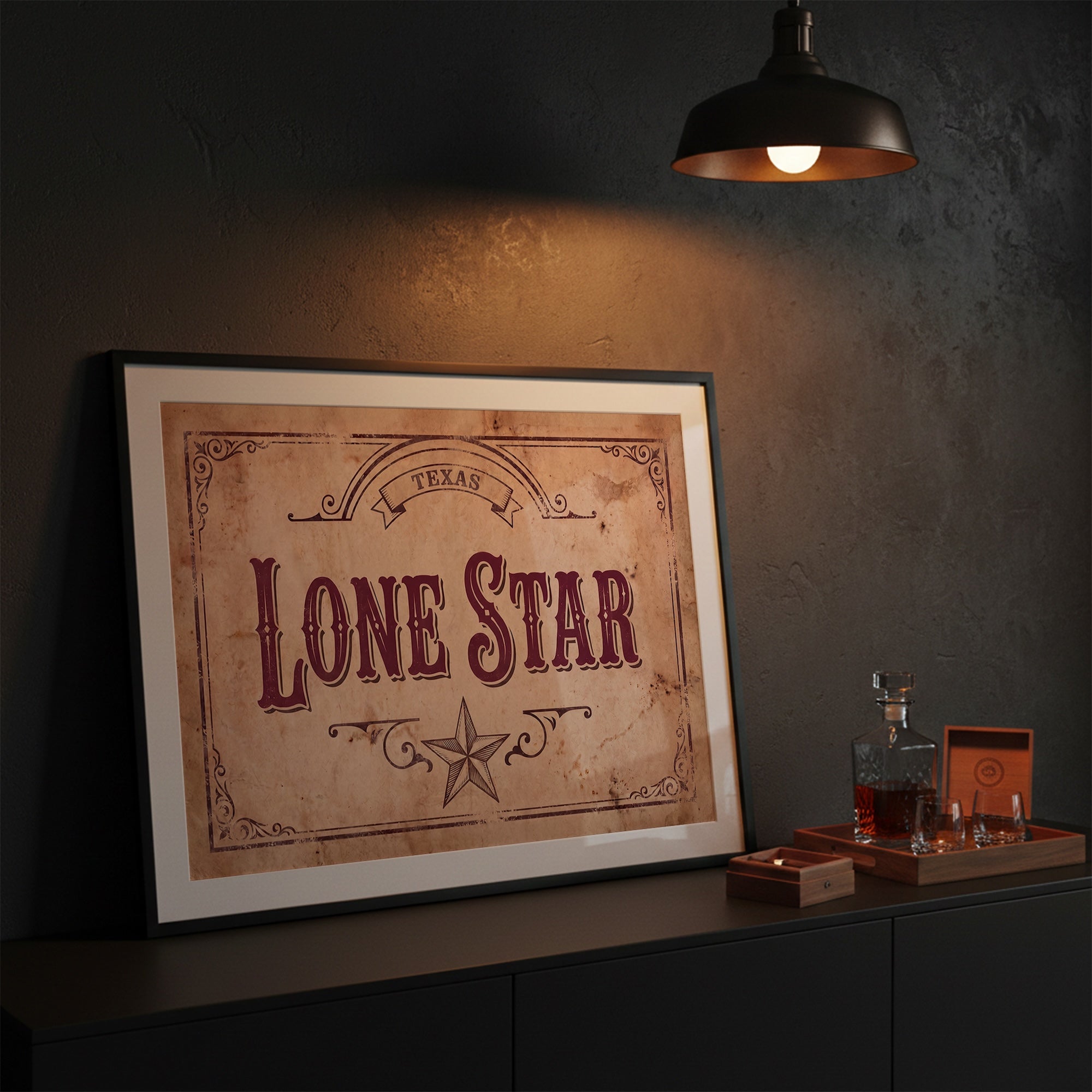 Lone Star: Vintage Old West Texas Sign - Western Frontier Art Print