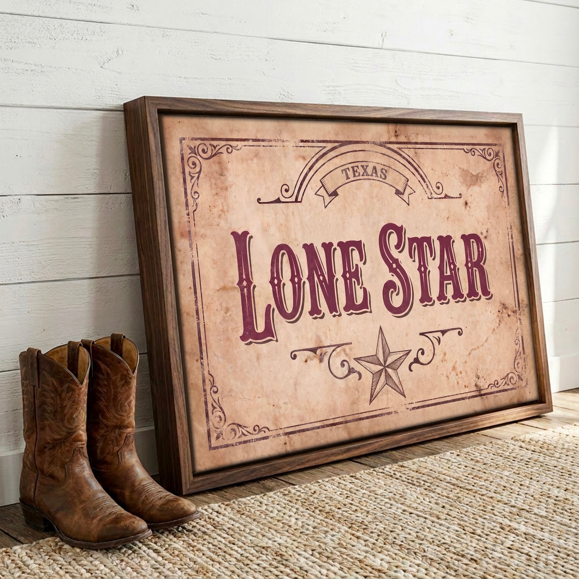 Lone Star: Vintage Old West Texas Sign - Western Frontier Art Print