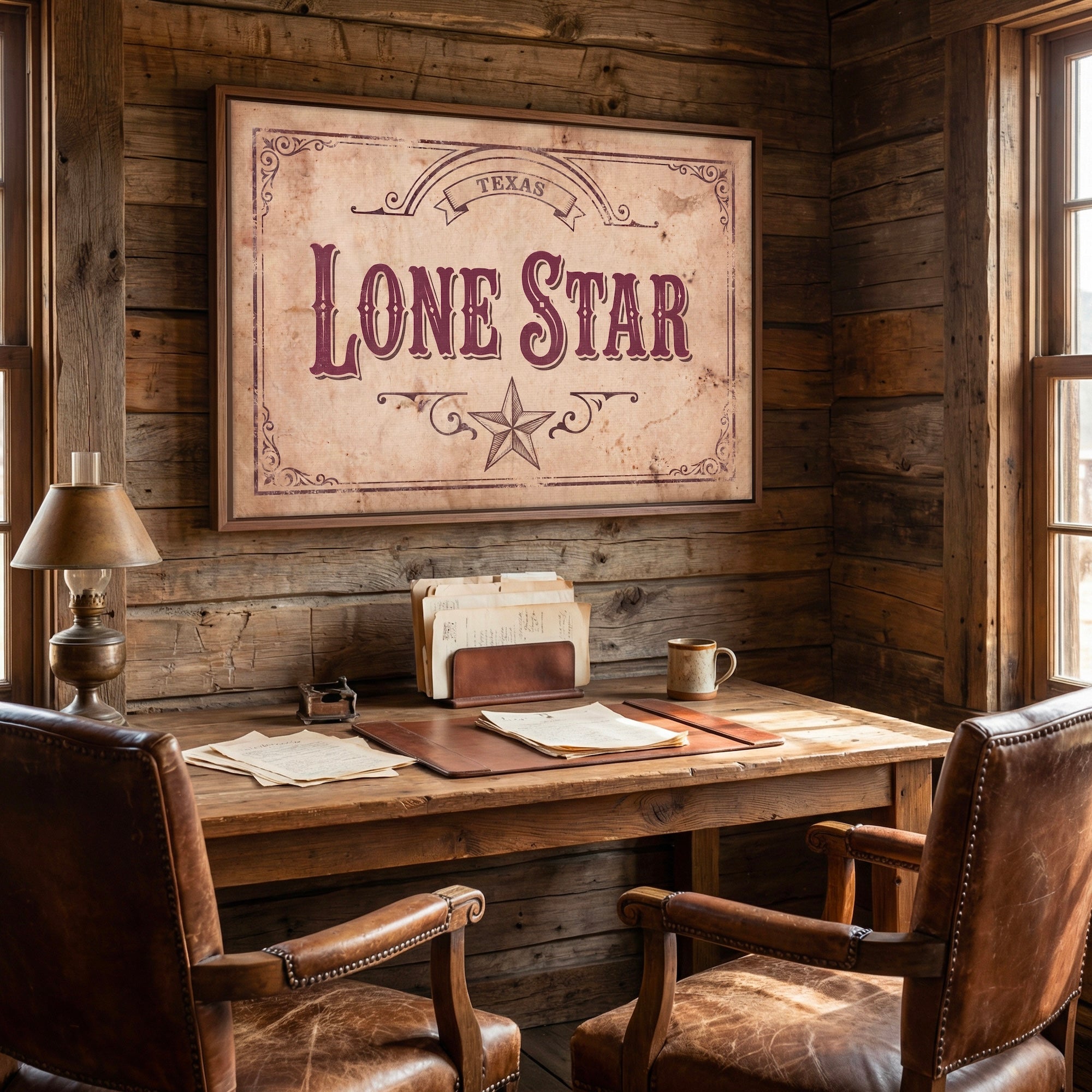 Lone Star: Vintage Old West Texas Sign - Western Frontier Art Print