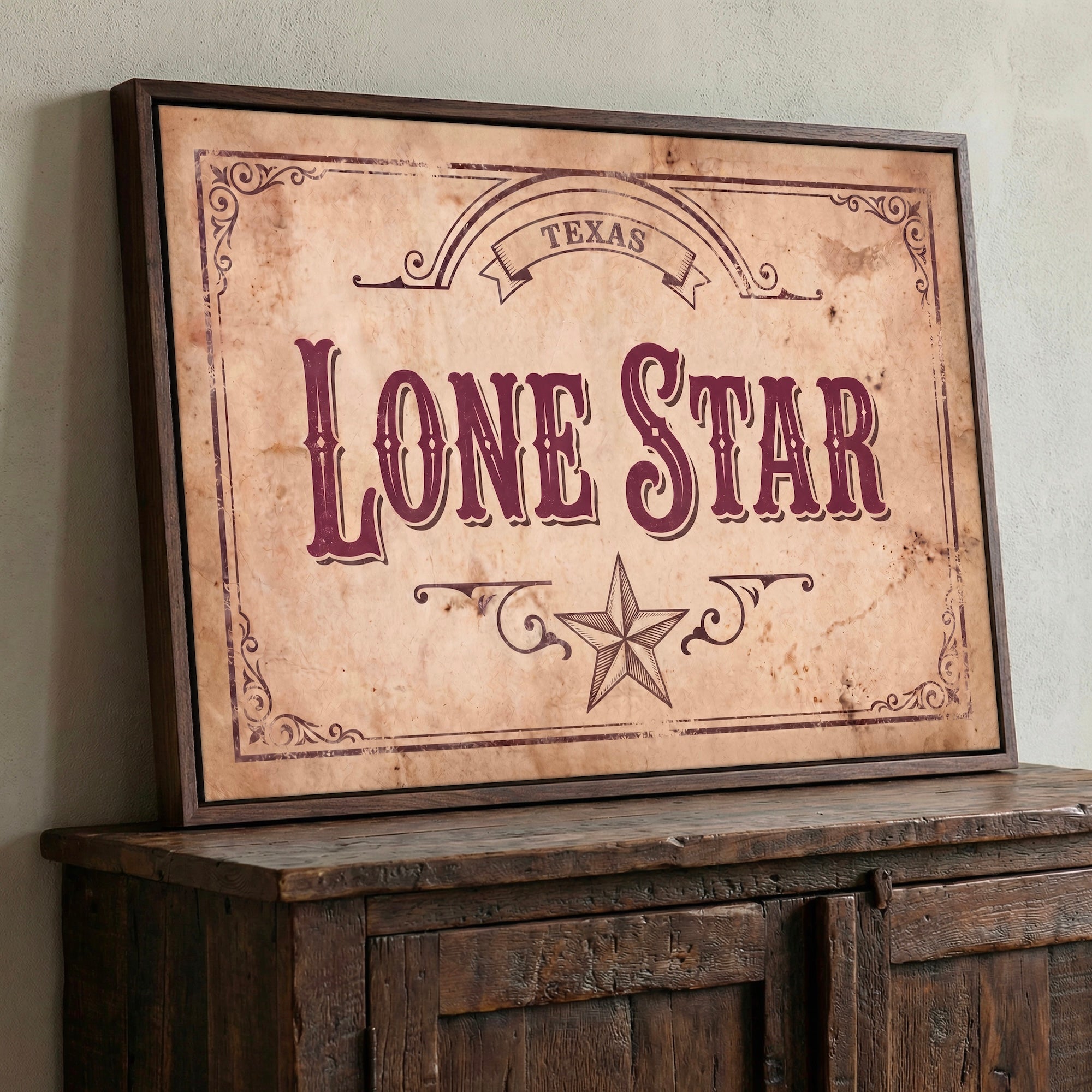 Lone Star: Vintage Old West Texas Sign - Western Frontier Art Print