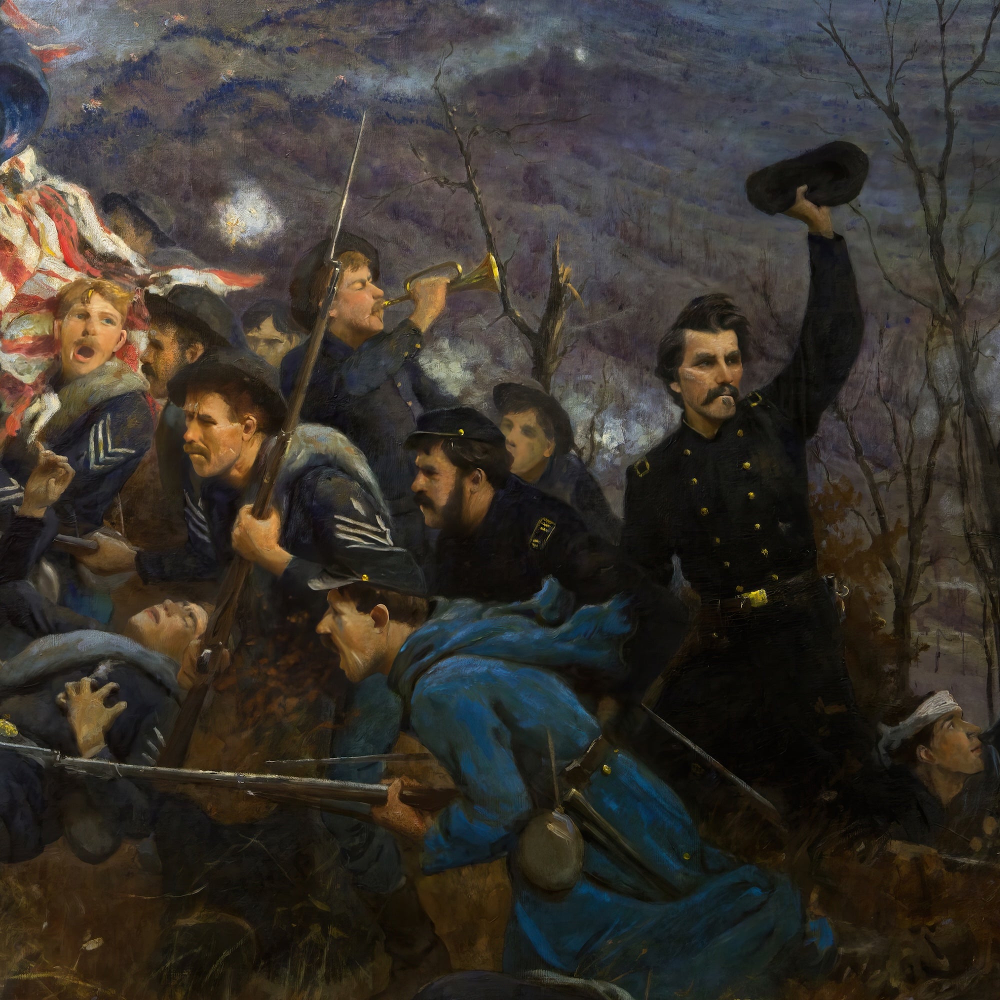 The Second Minnesota Regiment at Missionary Ridge: Restored Civil War Battle Painting Reproduction (Canvas or Fine Art Poster Print)