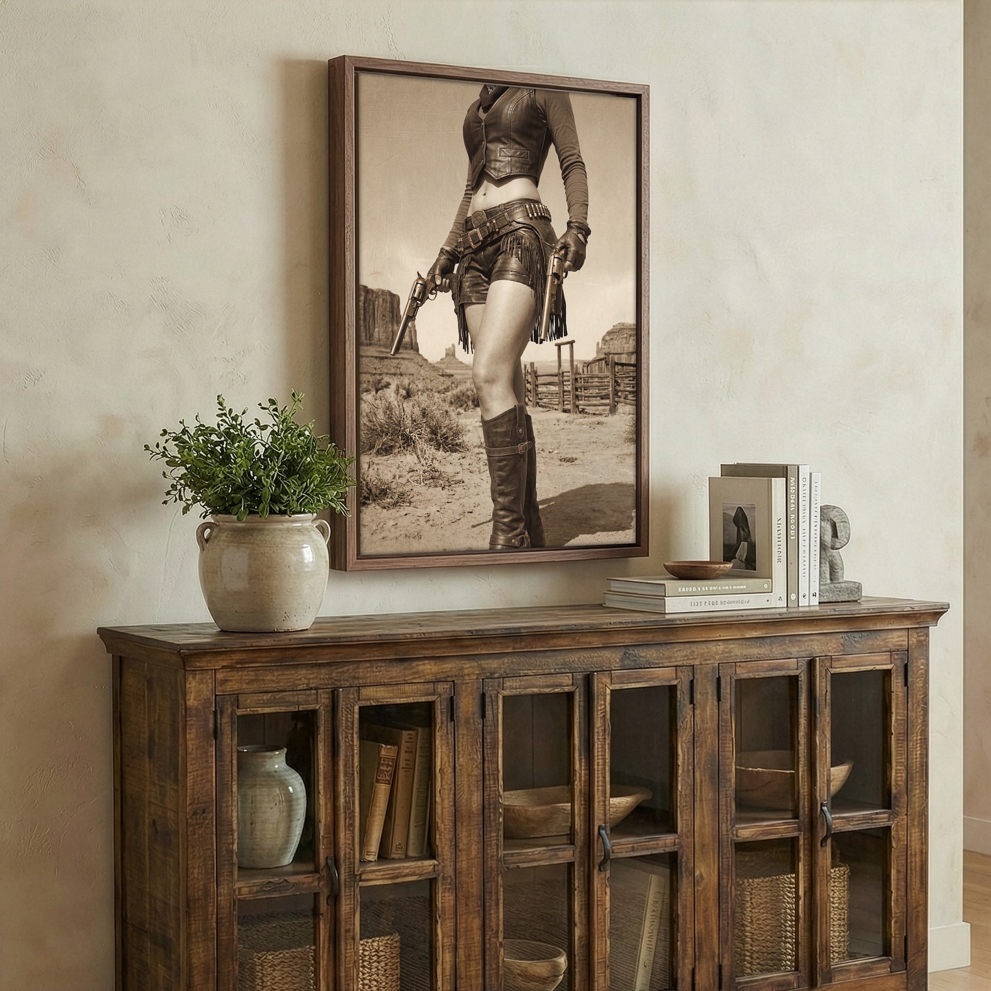 Modern Old West Outlaw Cowgirl: Vintage Sepia Art Print