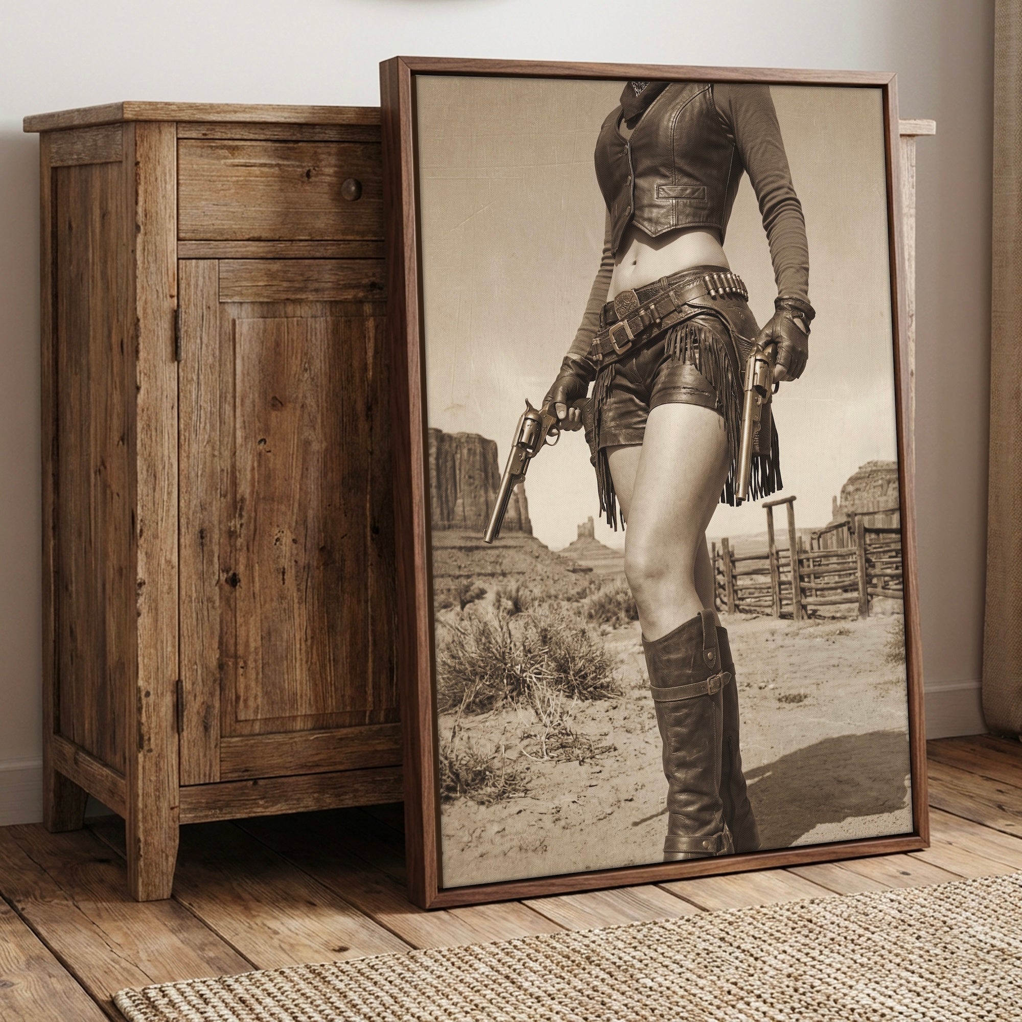 Modern Old West Outlaw Cowgirl: Vintage Style Sepia Photo (Art Print)