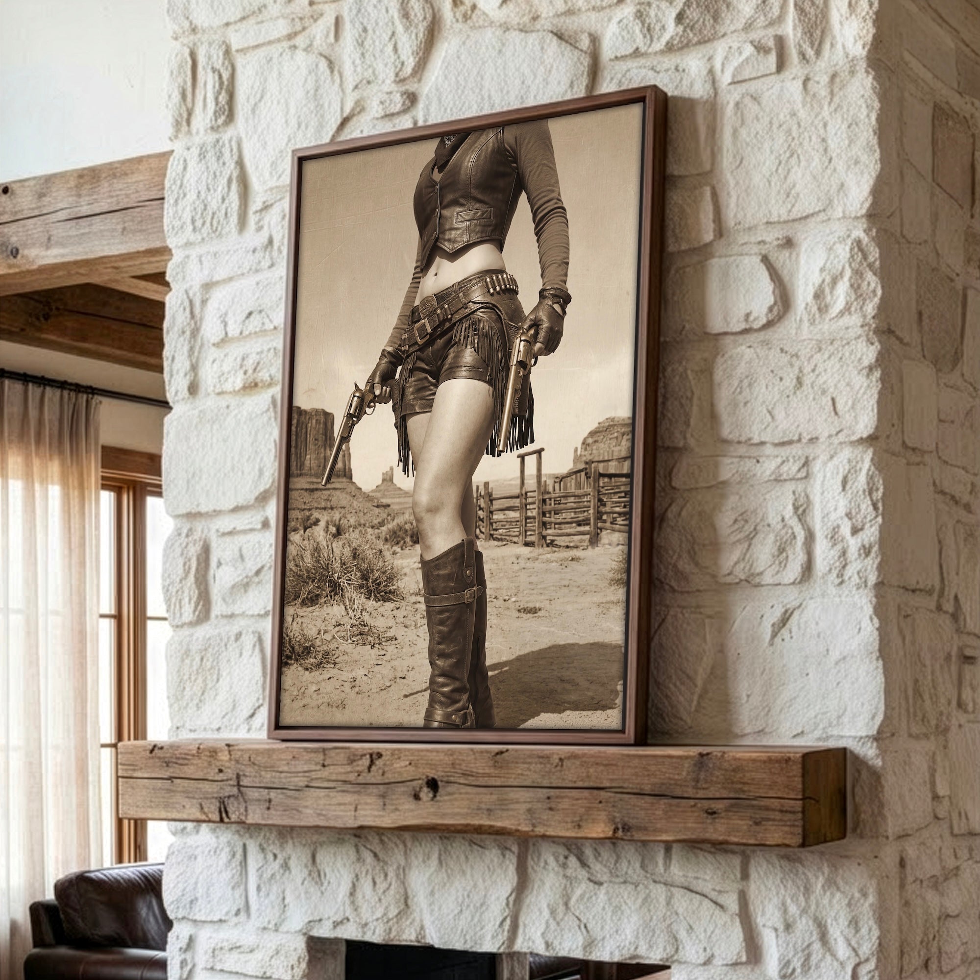 Modern Old West Outlaw Cowgirl: Vintage Sepia Art Print
