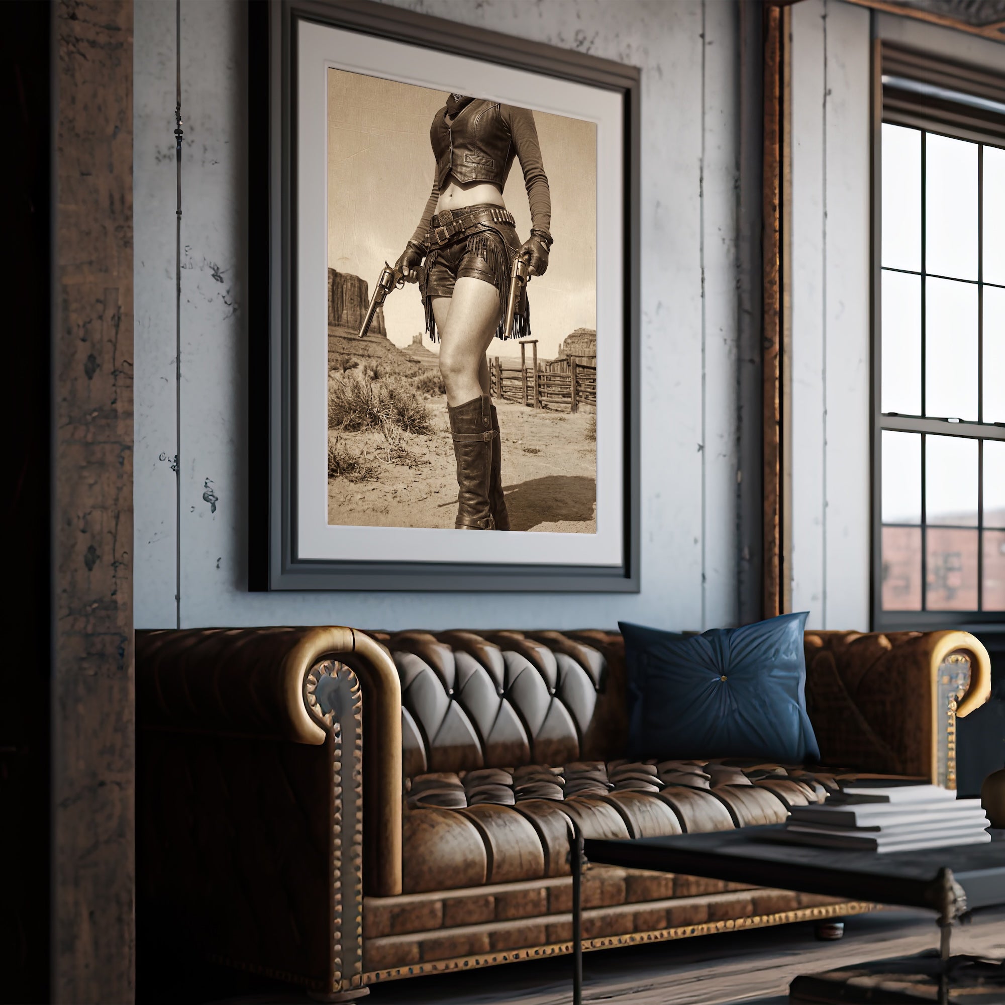 Modern Old West Outlaw Cowgirl: Vintage Sepia Art Print