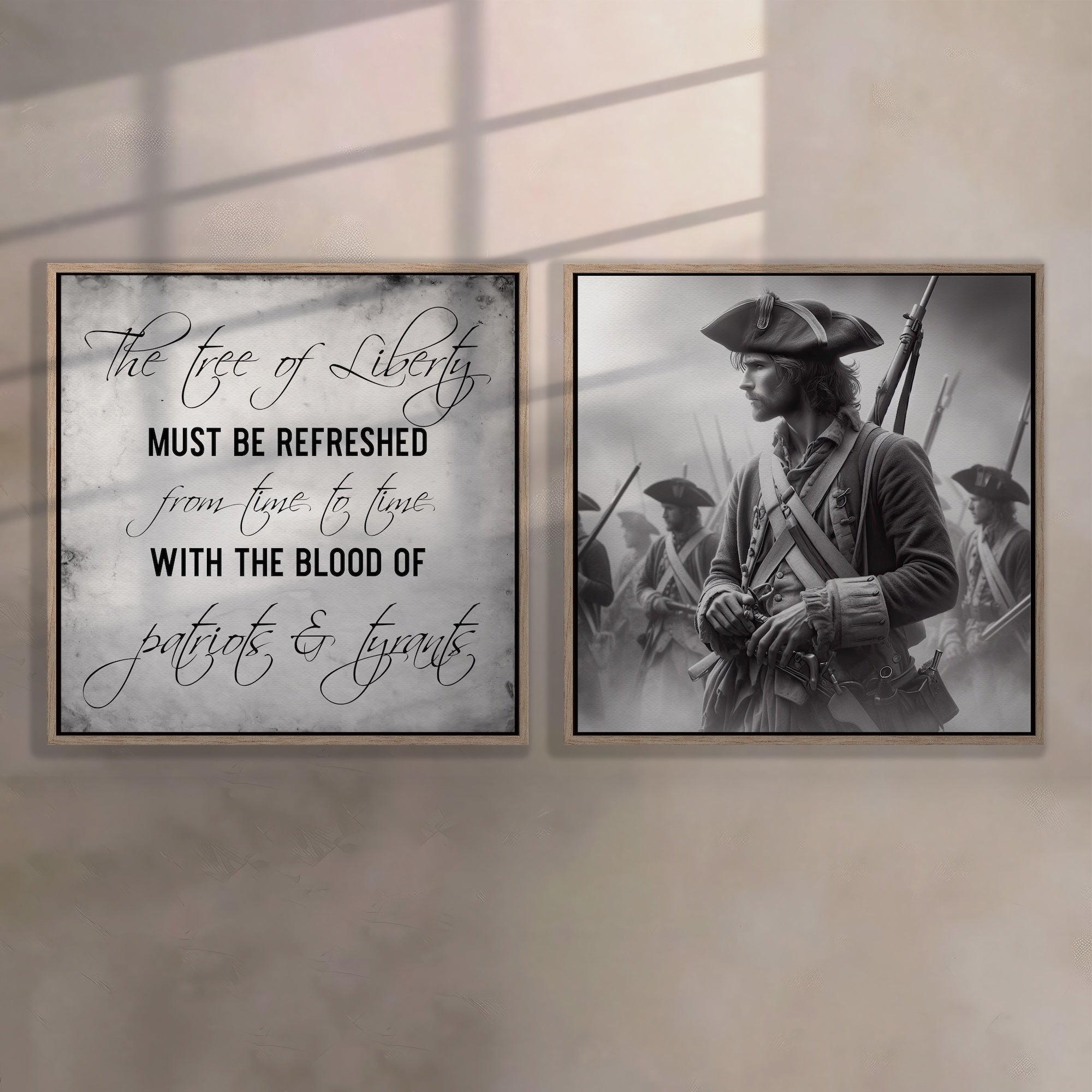 Revolutionary War Patriot & Thomas Jefferson Quote Bundle: The Tree of Liberty Must Be Refreshed From Time to Time with the Blood of Patriots & Tyrants (Ready-to-Hang Canvas or Ready-to-Frame Fine Art Poster Print Set)