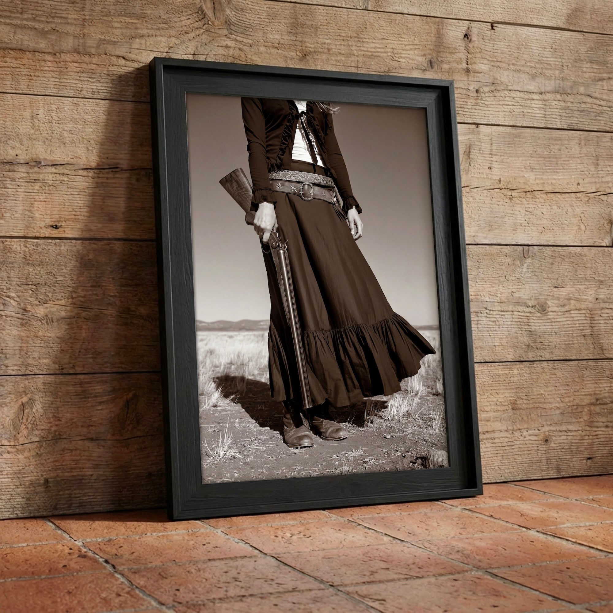 Prairie Cowgirl: Vintage Old West Black & White Art Print