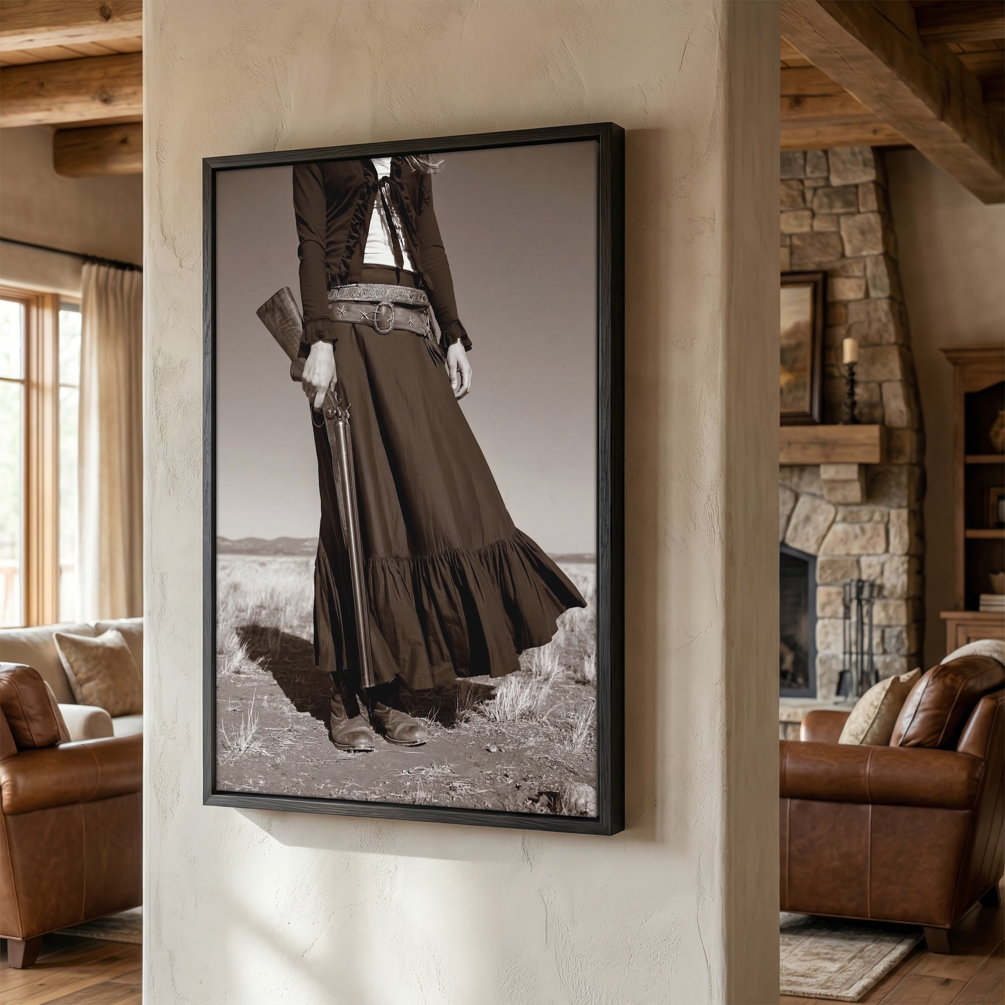 Prairie Cowgirl: Vintage Old West Black & White Art Print