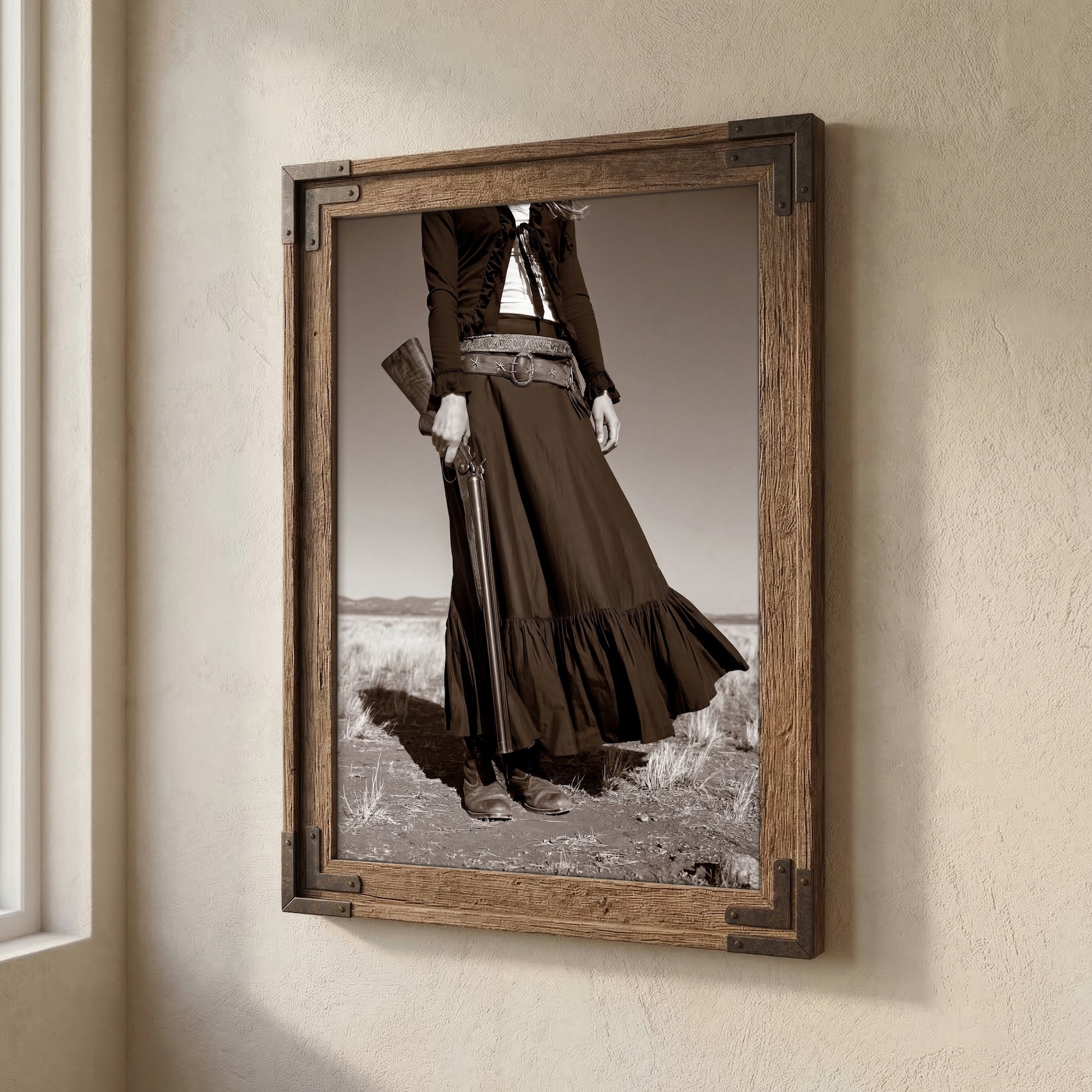 Prairie Cowgirl: Vintage Old West Black & White Photo Style Art Print