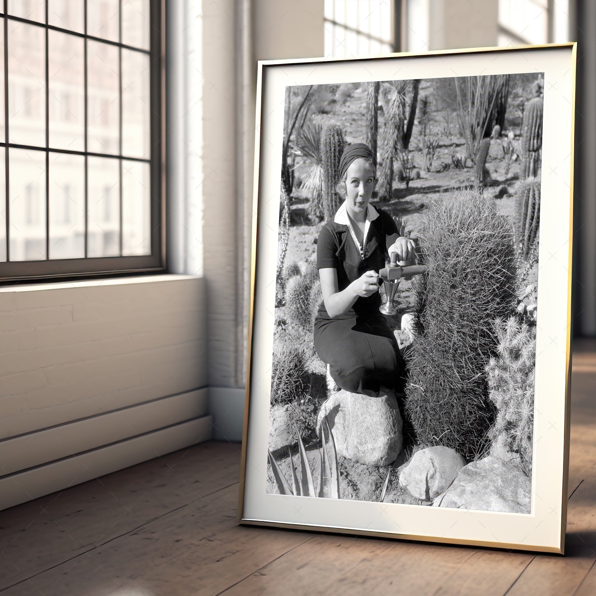 Prohibition in Palm Springs: Spiking the Barrel Cactus - Funny Vintage Black & White Photograph (Art Print)