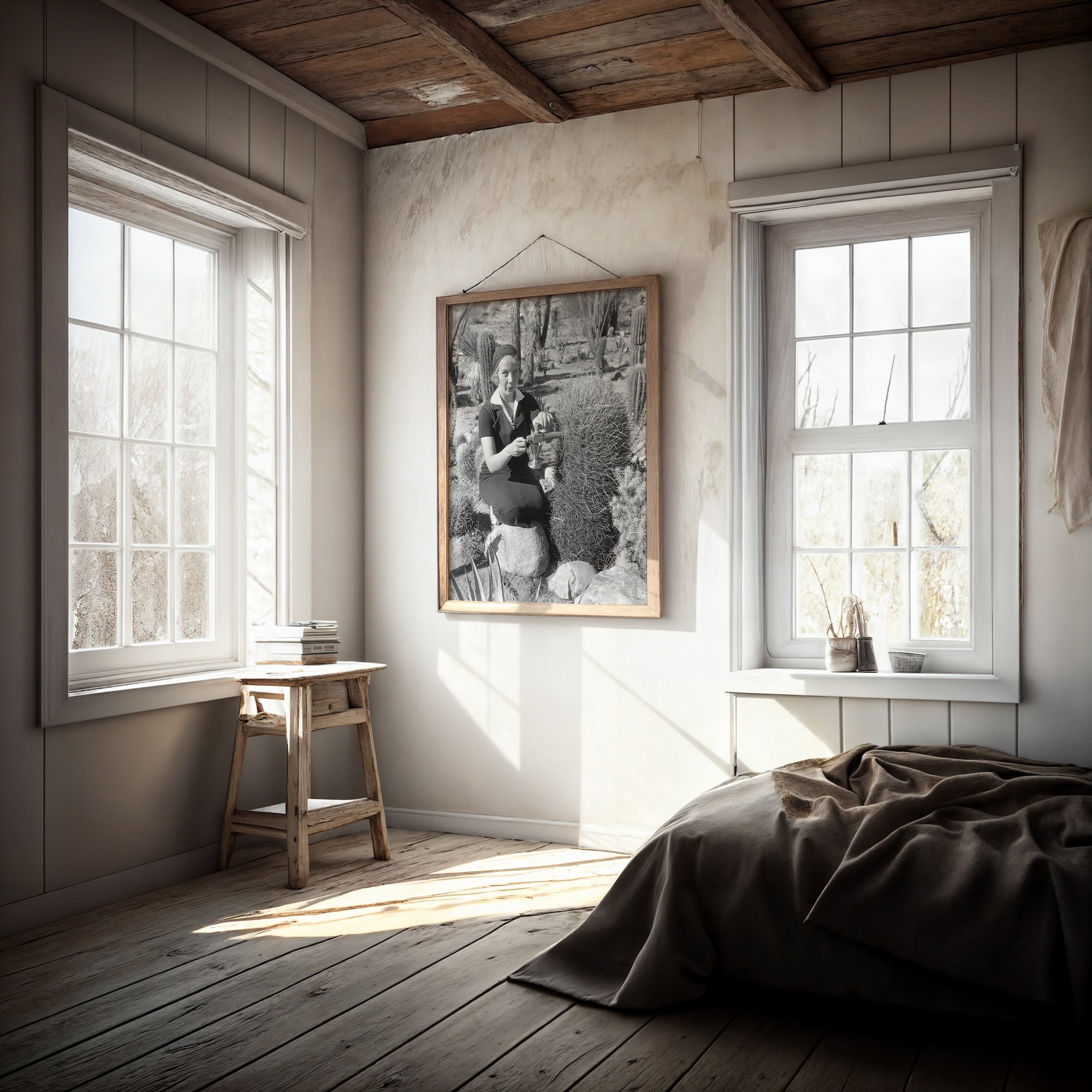 Prohibition in Palm Springs: Spiking the Barrel Cactus - Funny Vintage Black & White Photograph (Art Print)