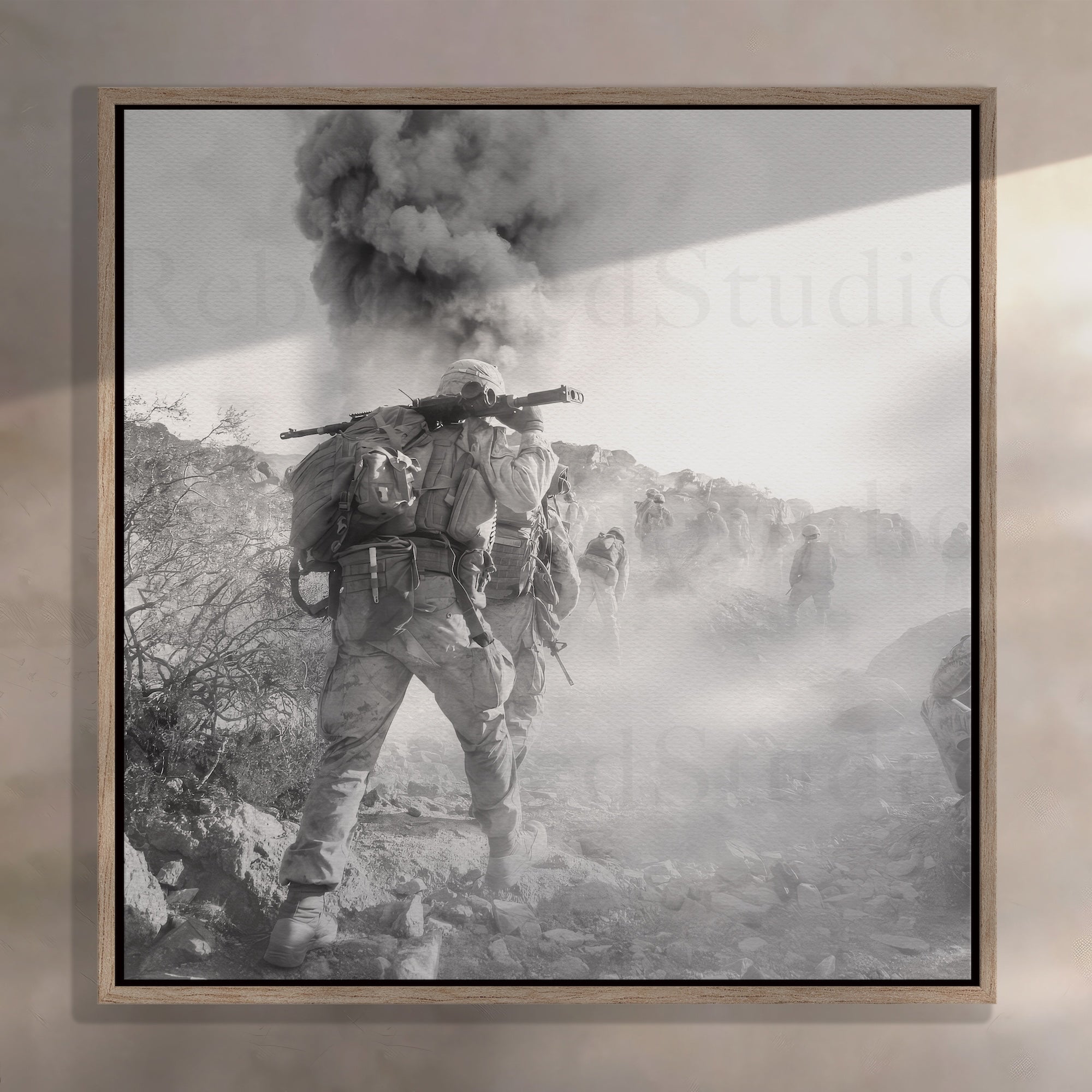 Range 400 Marines at Twentynine Palms: Black & White Military Photography (Ready-to-Hang Canvas or Ready-to-Frame Fine Art Poster Print)