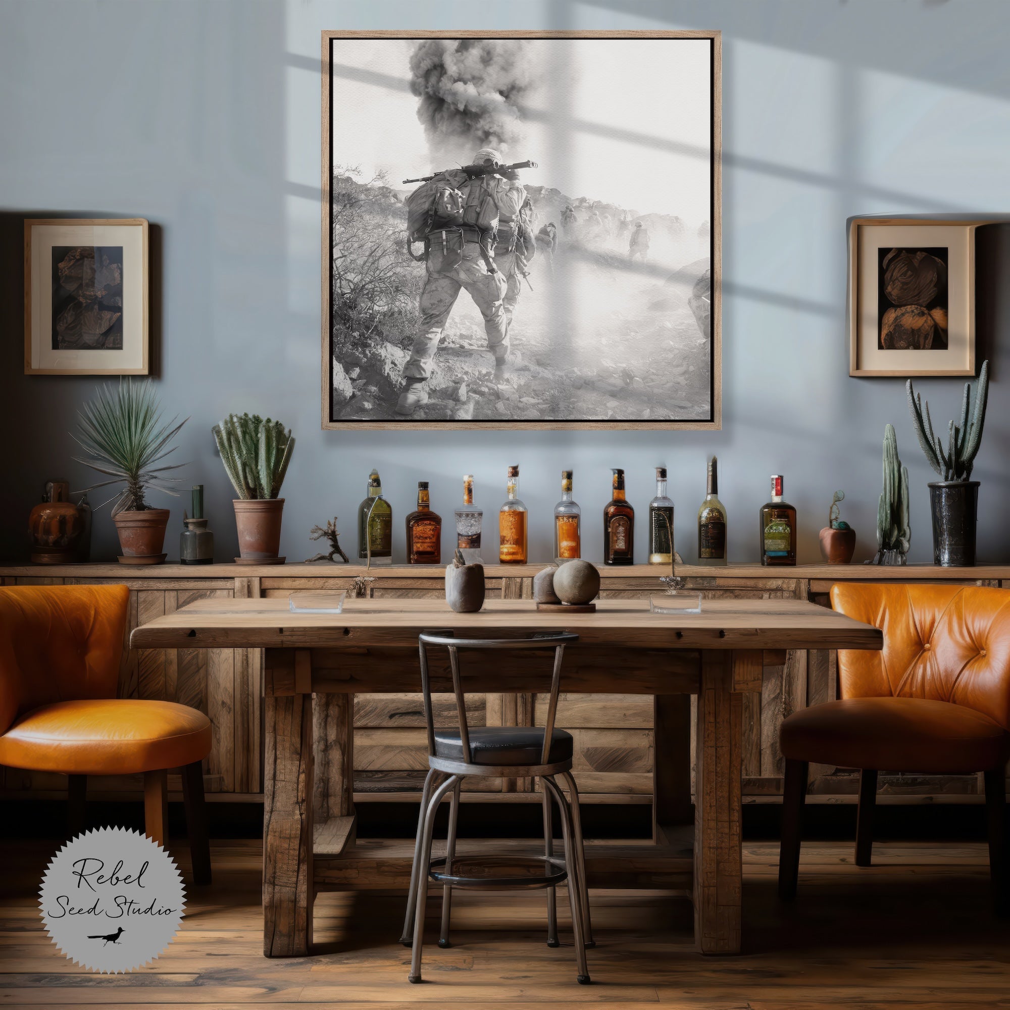 Range 400 Marines at Twentynine Palms: Black & White Military Photography (Ready-to-Hang Canvas or Ready-to-Frame Fine Art Poster Print)