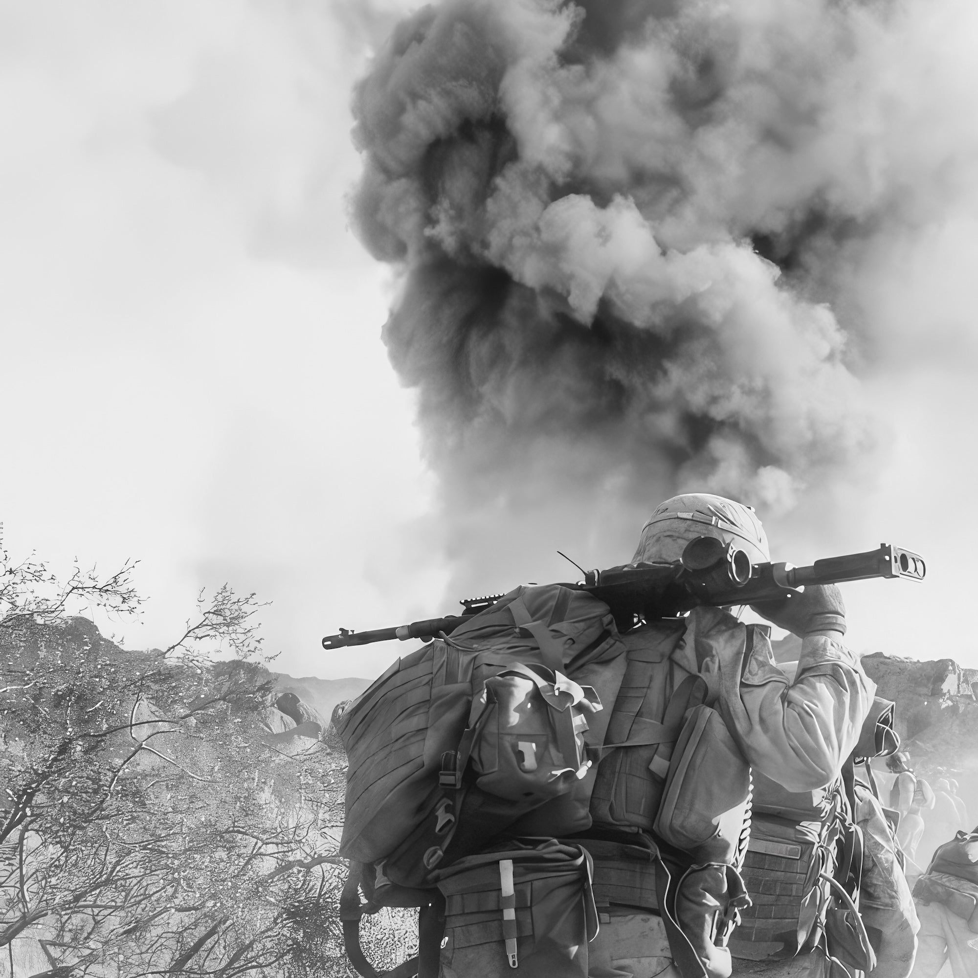 Range 400 Marines at Twentynine Palms: Black & White Military Photograph (Art Print)