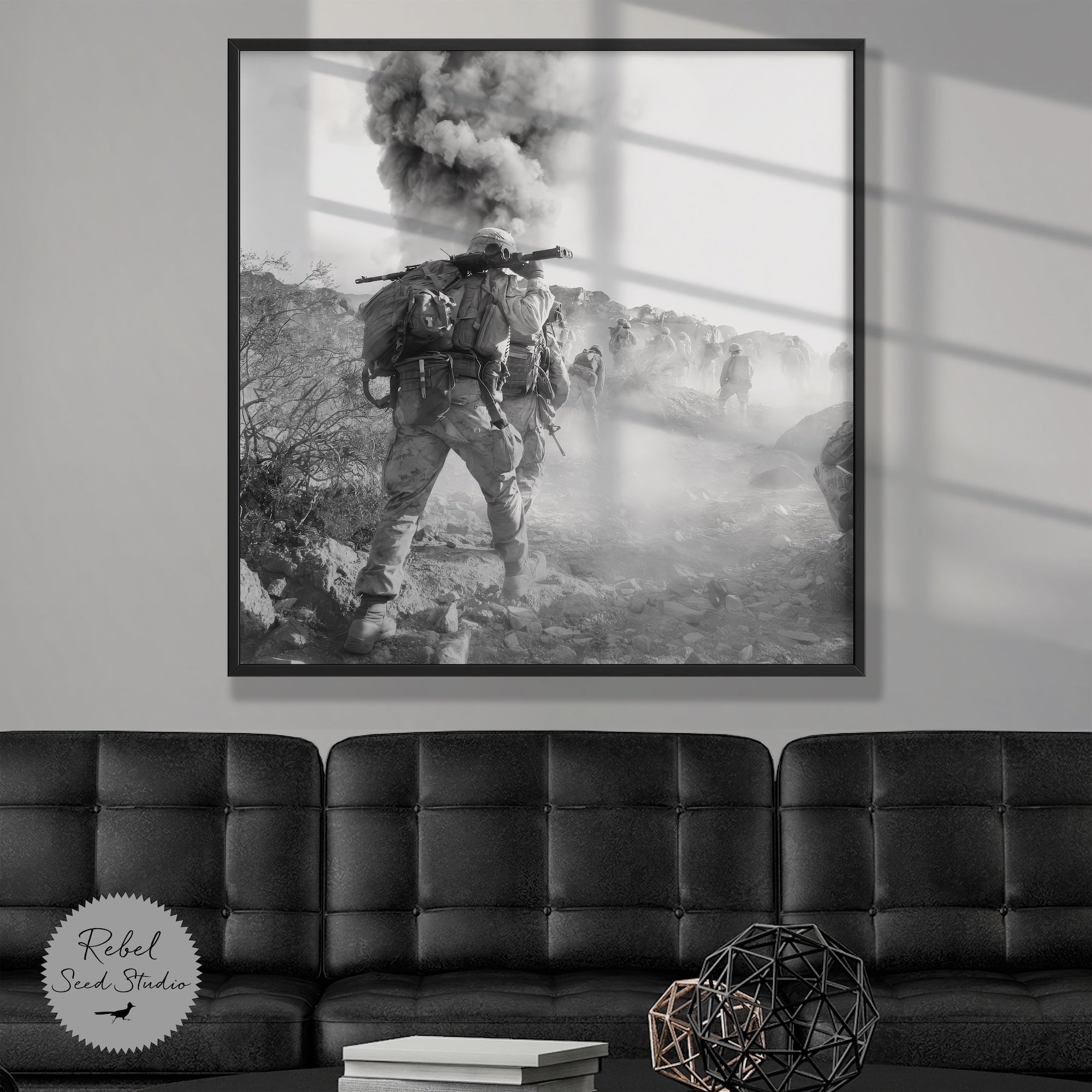 Range 400 Marines at Twentynine Palms: Black & White Military Photography (Ready-to-Hang Canvas or Ready-to-Frame Fine Art Poster Print)