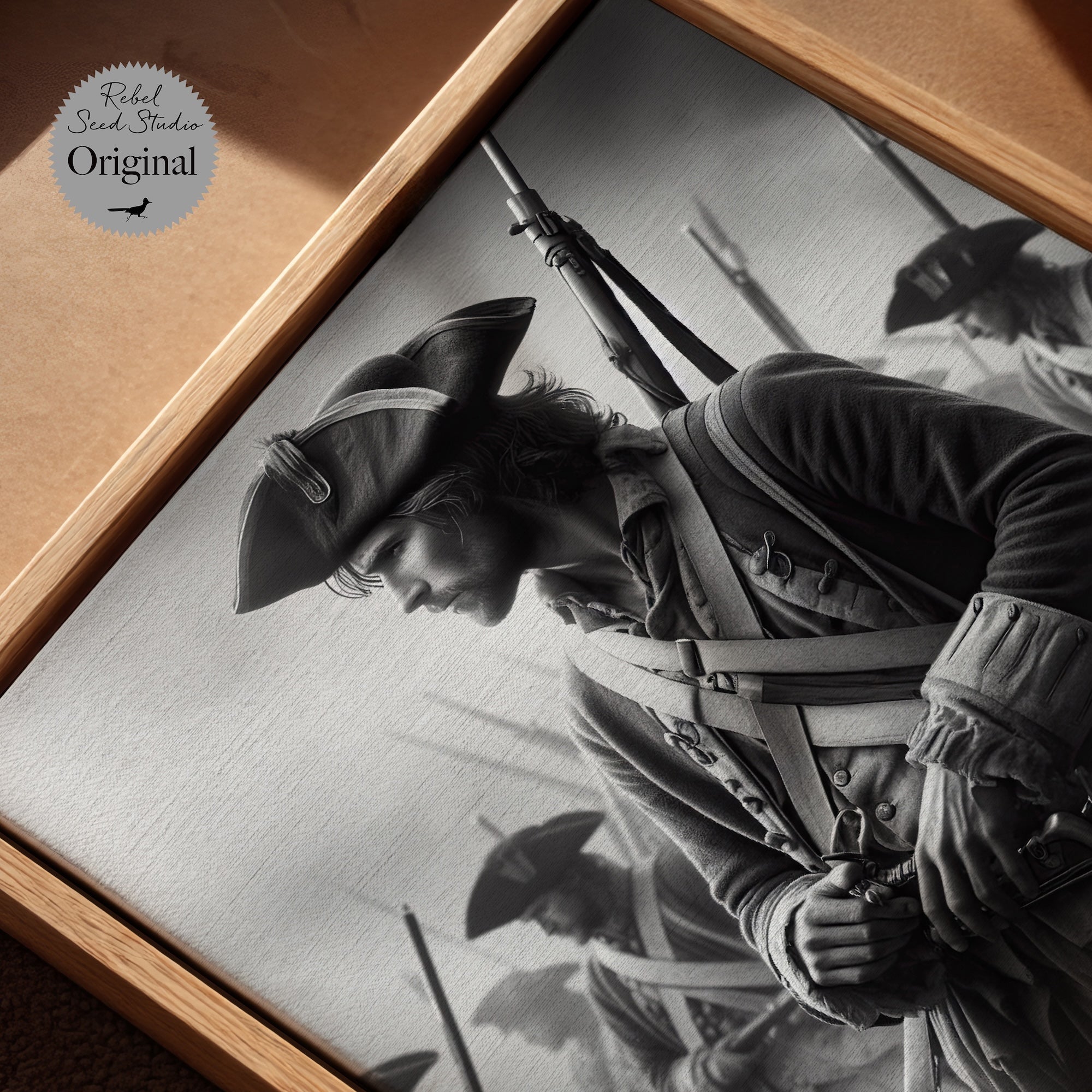 Revolutionary War Patriot: Black & White American Independence Soldier (Ready-to-Hang Canvas or Ready-to-Frame Fine Art Poster Print)