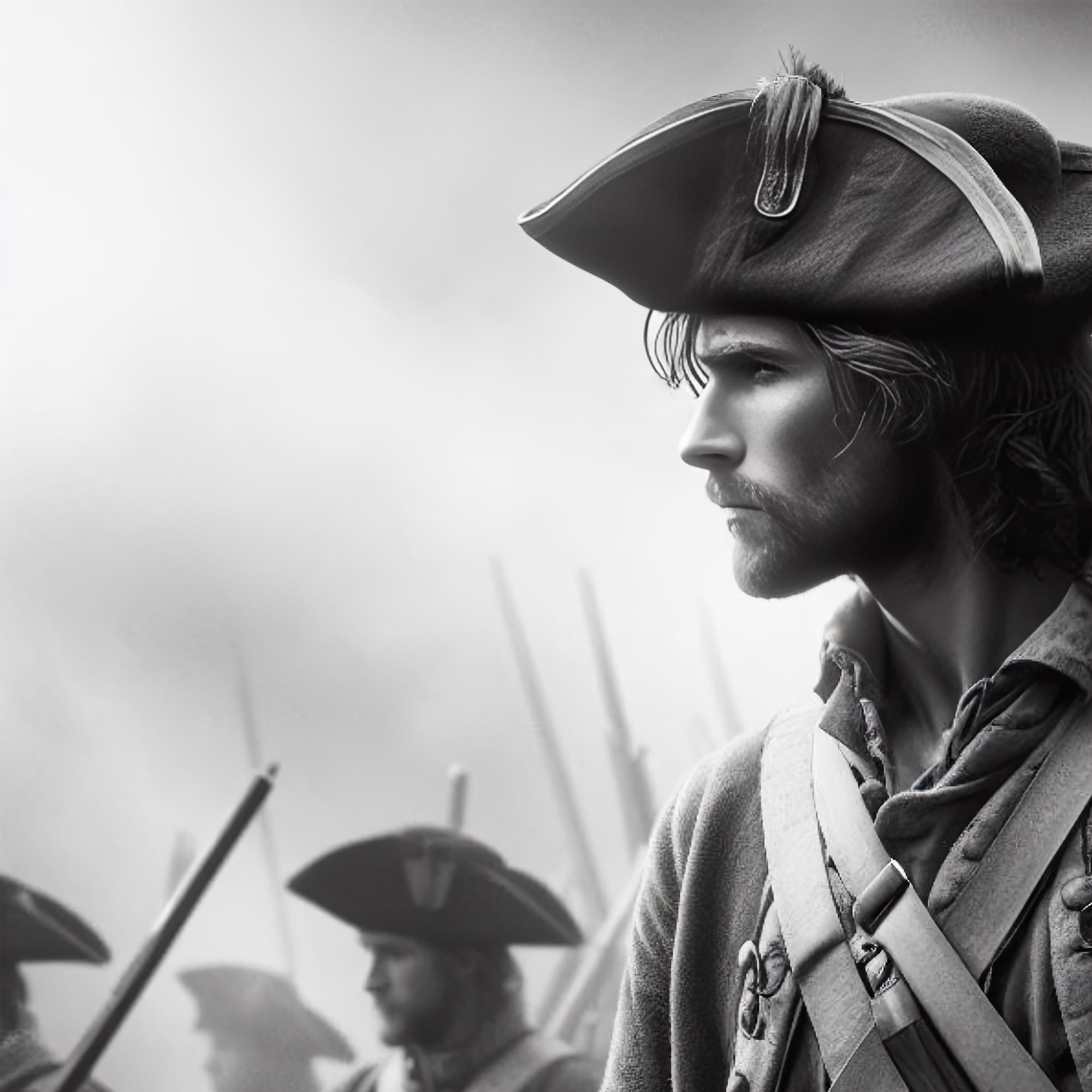 Revolutionary War Patriot: Black & White American Independence Soldier (Ready-to-Hang Canvas or Ready-to-Frame Fine Art Poster Print)