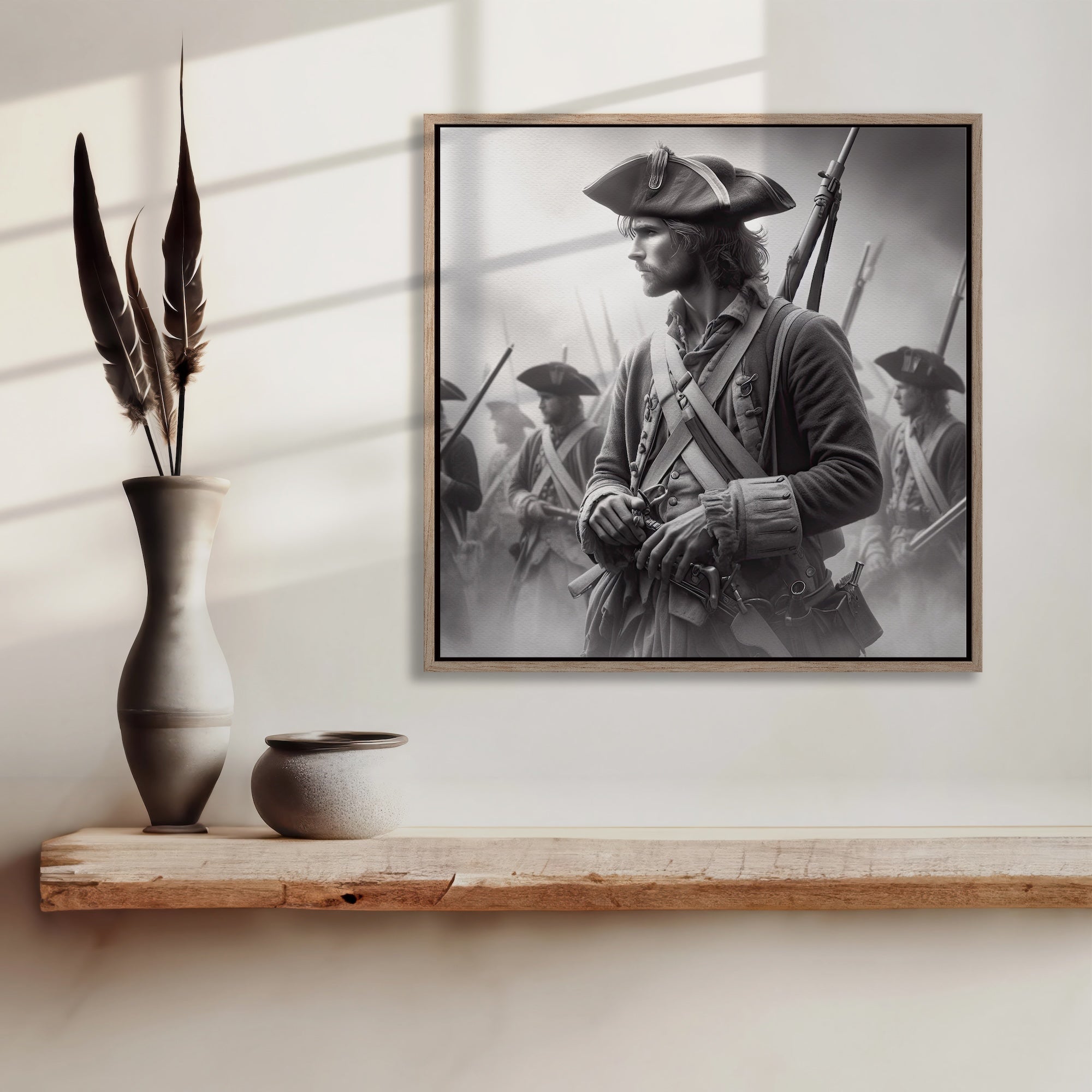 Revolutionary War Patriot: American Independence Soldier - Black & White Art Print