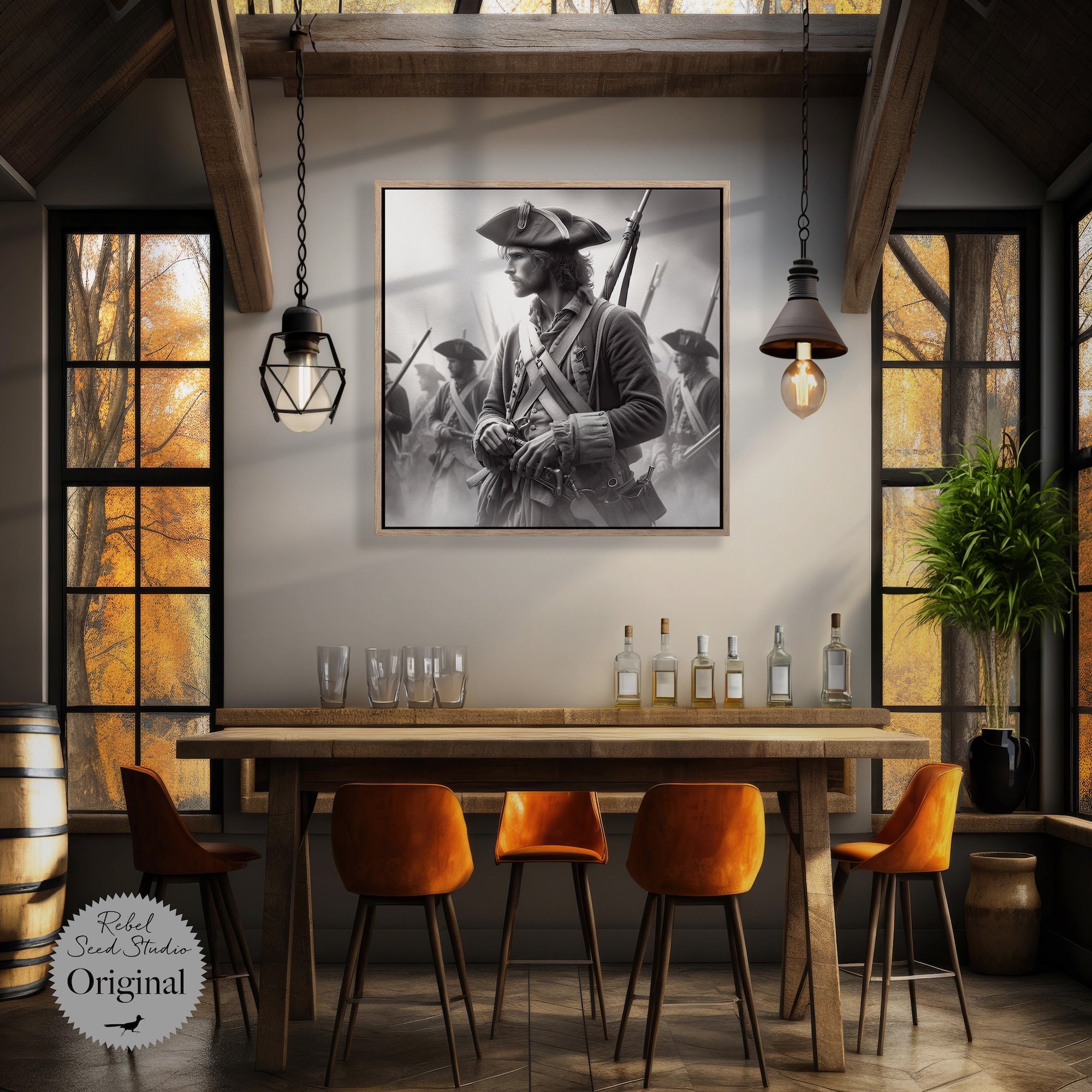 Revolutionary War Patriot: Black & White American Independence Soldier (Canvas or Fine Art Poster Print)