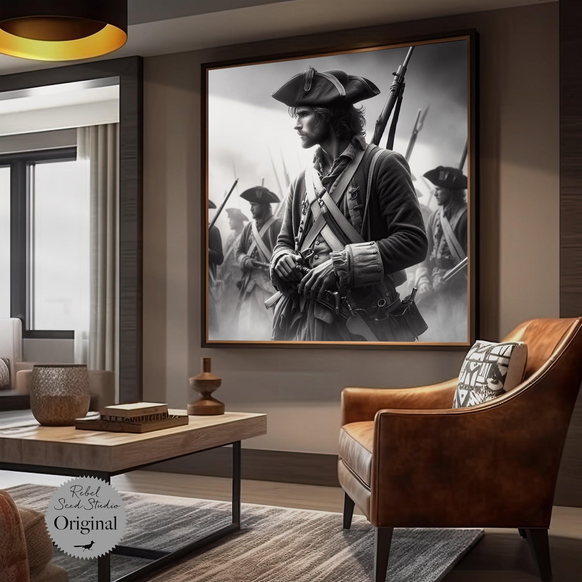 Revolutionary War Patriot: American Independence Soldier - Black & White Art Print