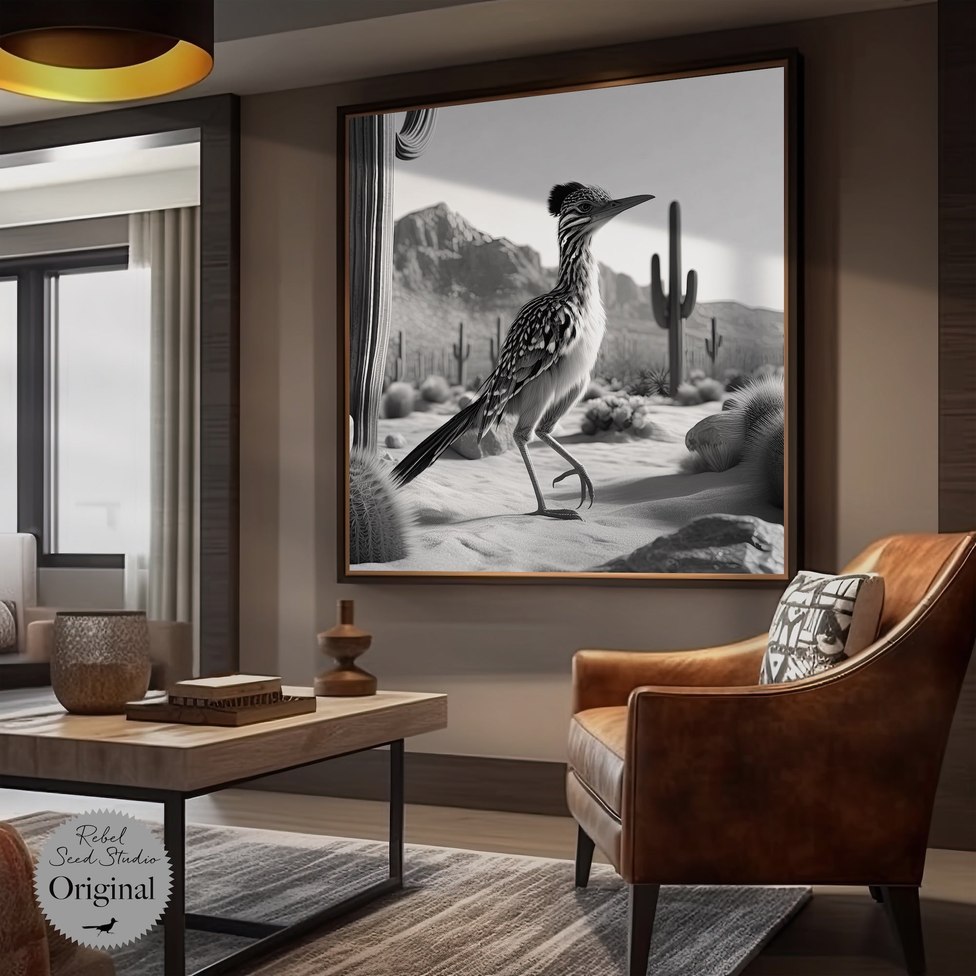 Roadrunner | Western Desert Scene | Black & White or Color (Art Print)