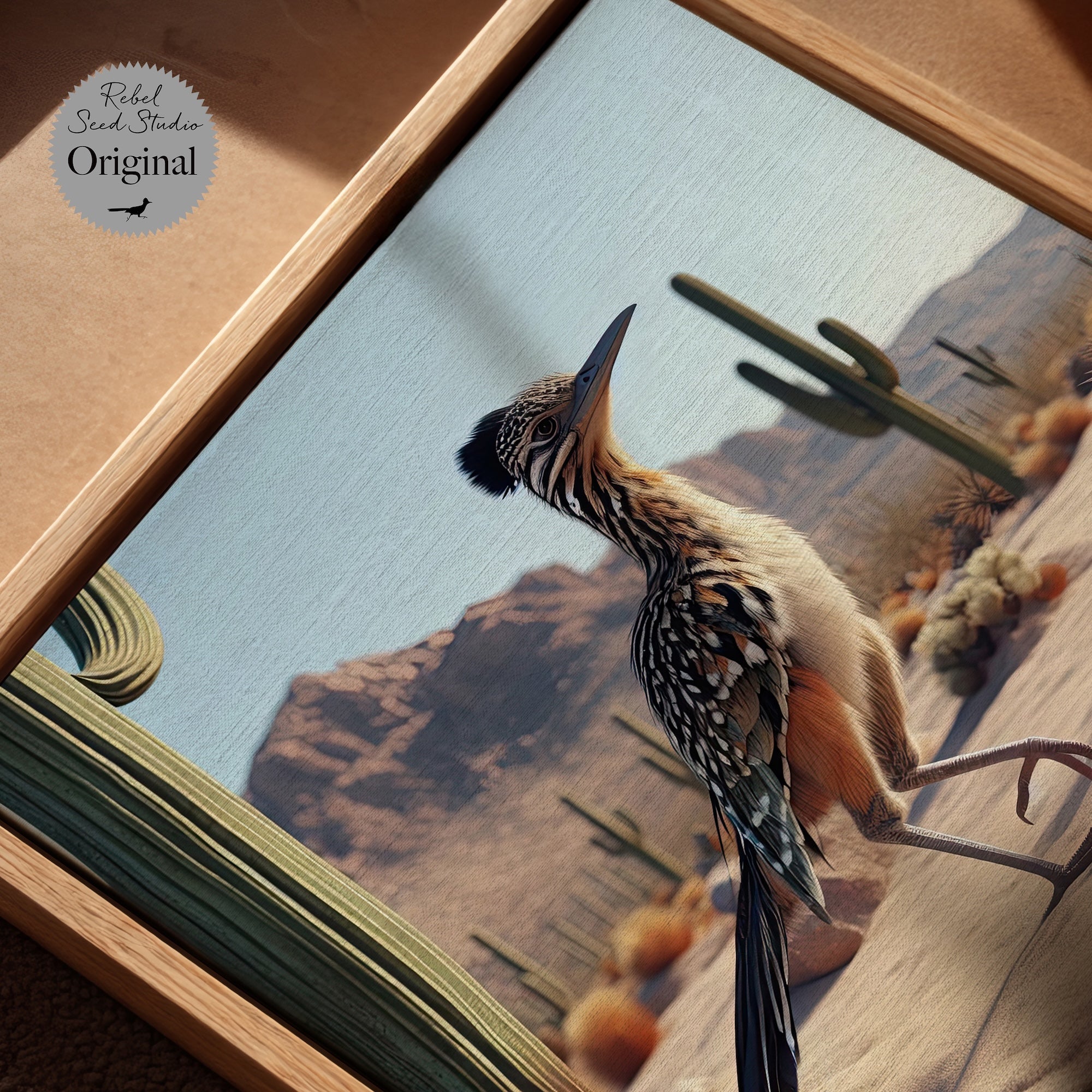 Roadrunner: Southwestern Desert Scene (Ready-to-Hang Canvas or Ready-to-Frame Fine Art Poster Print)