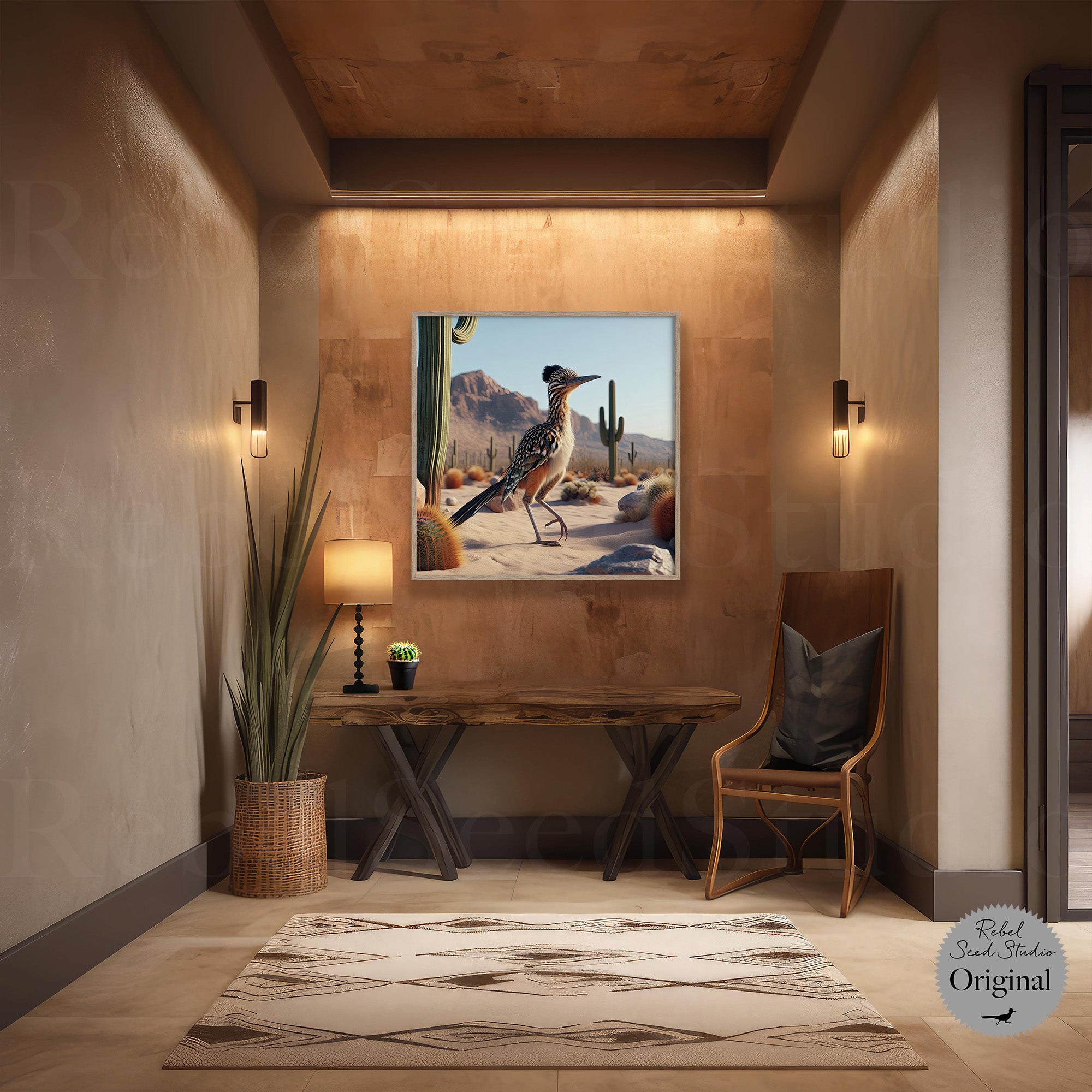 Roadrunner: Southwestern Desert Scene (Ready-to-Hang Canvas or Ready-to-Frame Fine Art Poster Print)